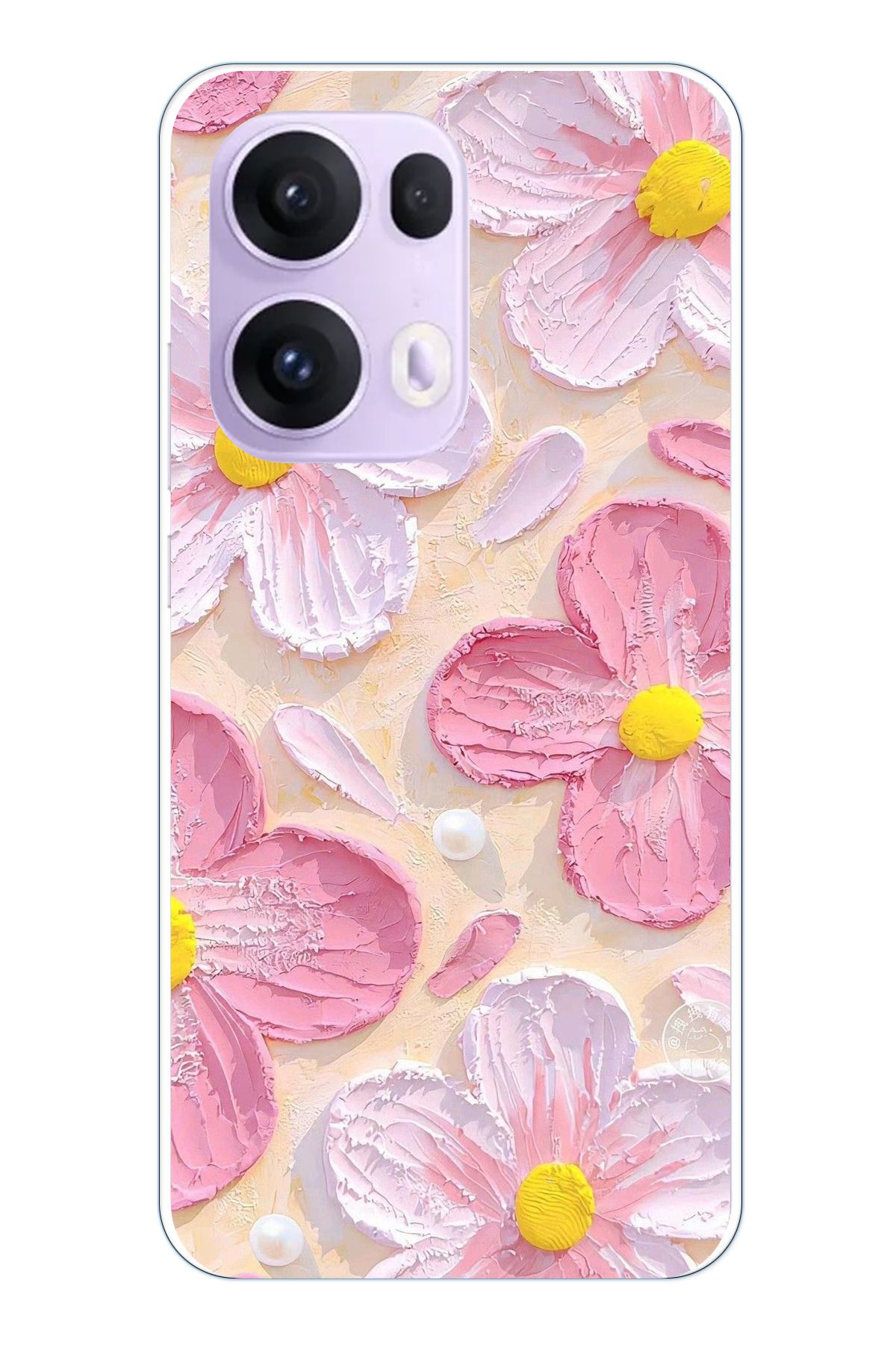 TechTree OPPO Reno 13 PRO Uyumlu Pembe Beyaz Çiçekler Sulu Boya Şeffaf Silikon Kılıf