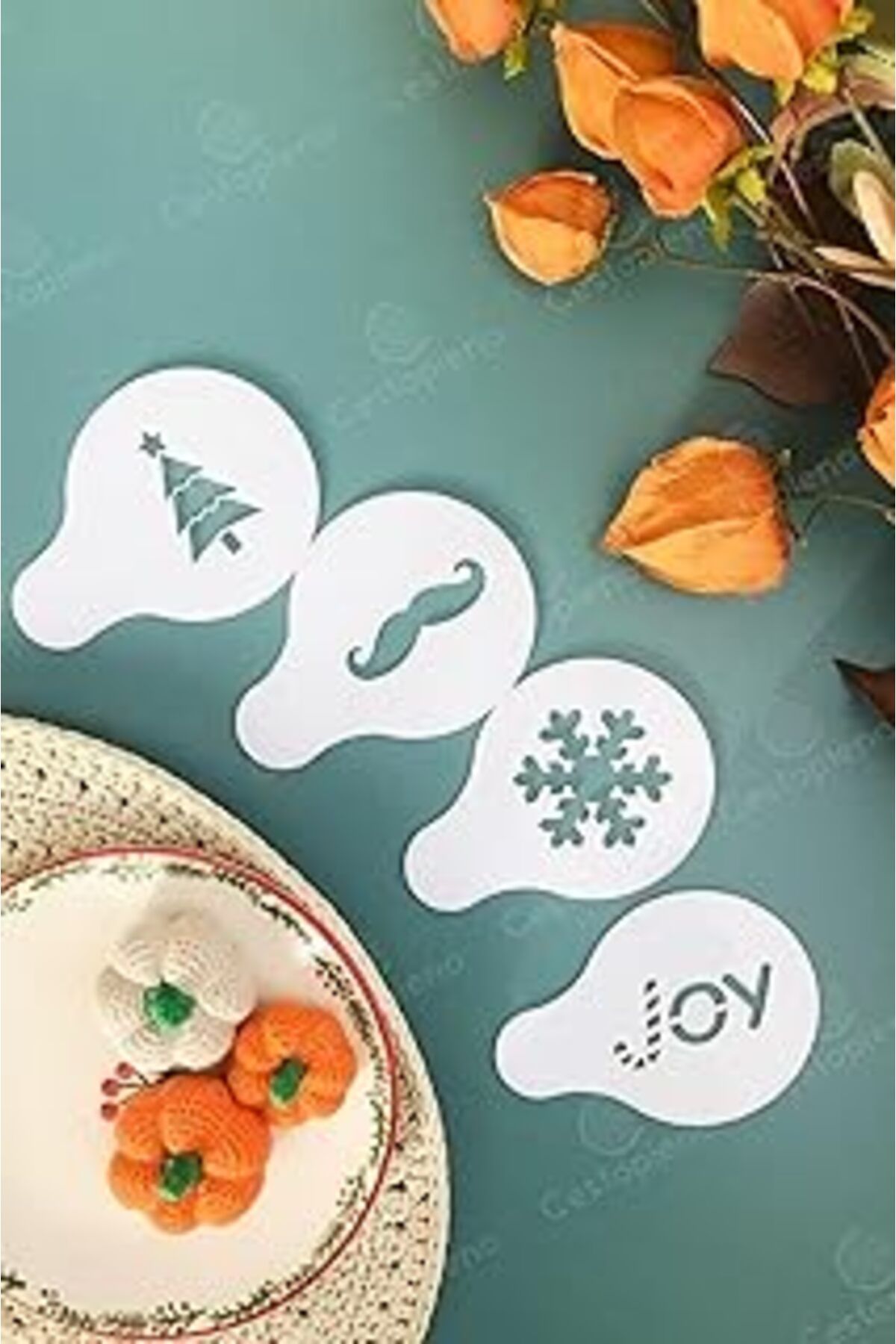 Mu Art Ahşap Cestopieno 4'Lü Kahve/Tatlı Süsleme Şablonu Seti