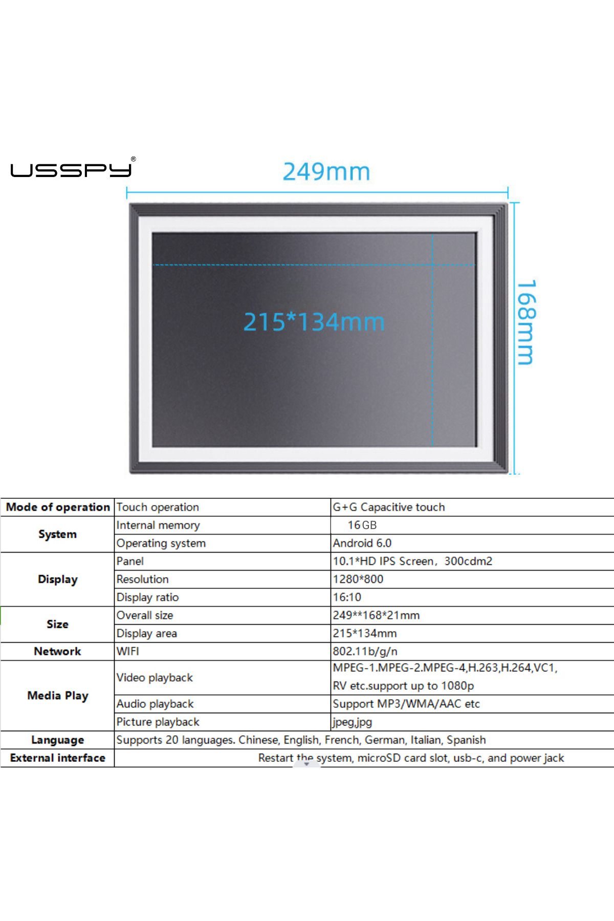 ARMY STORE-WIFI digital photo frame, 10.1 inch HD IPS Touchscreen, 16GB internal memory, Frameo app 9