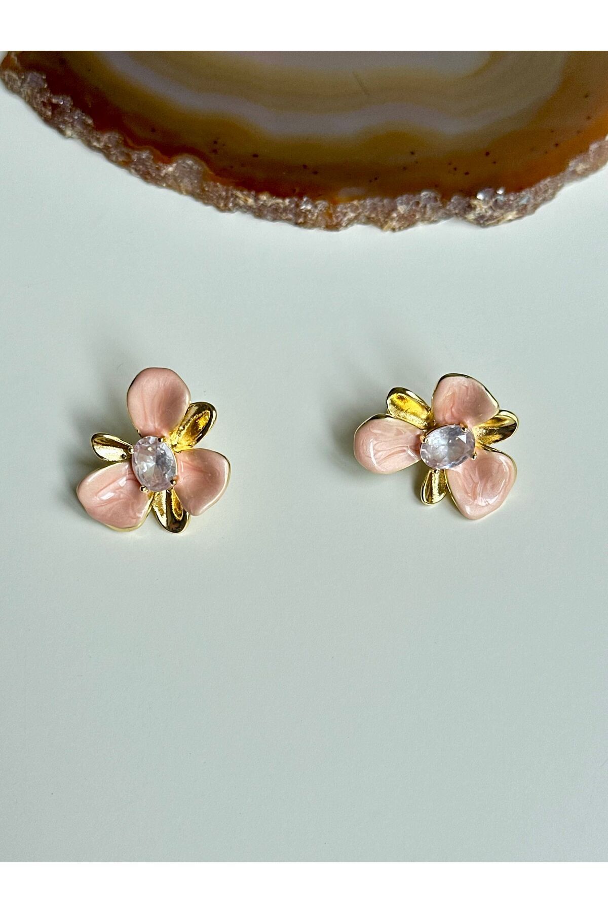 YOUES JEWELRY Çelik Çiçek Küpe Küpe Yaz Küpesi Pembe Taşlı Küpe