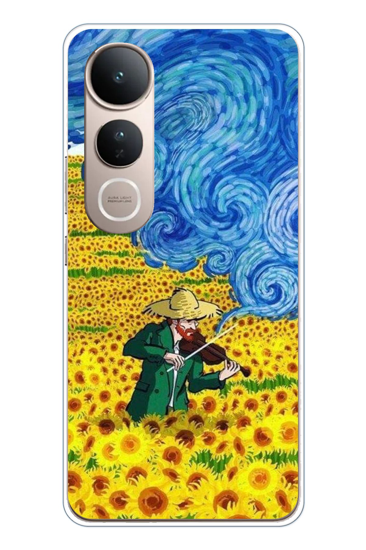 TechTree Vivo V50 Lite Uyumlu Van Gogh Keman Şeffaf Silikon Kılıf