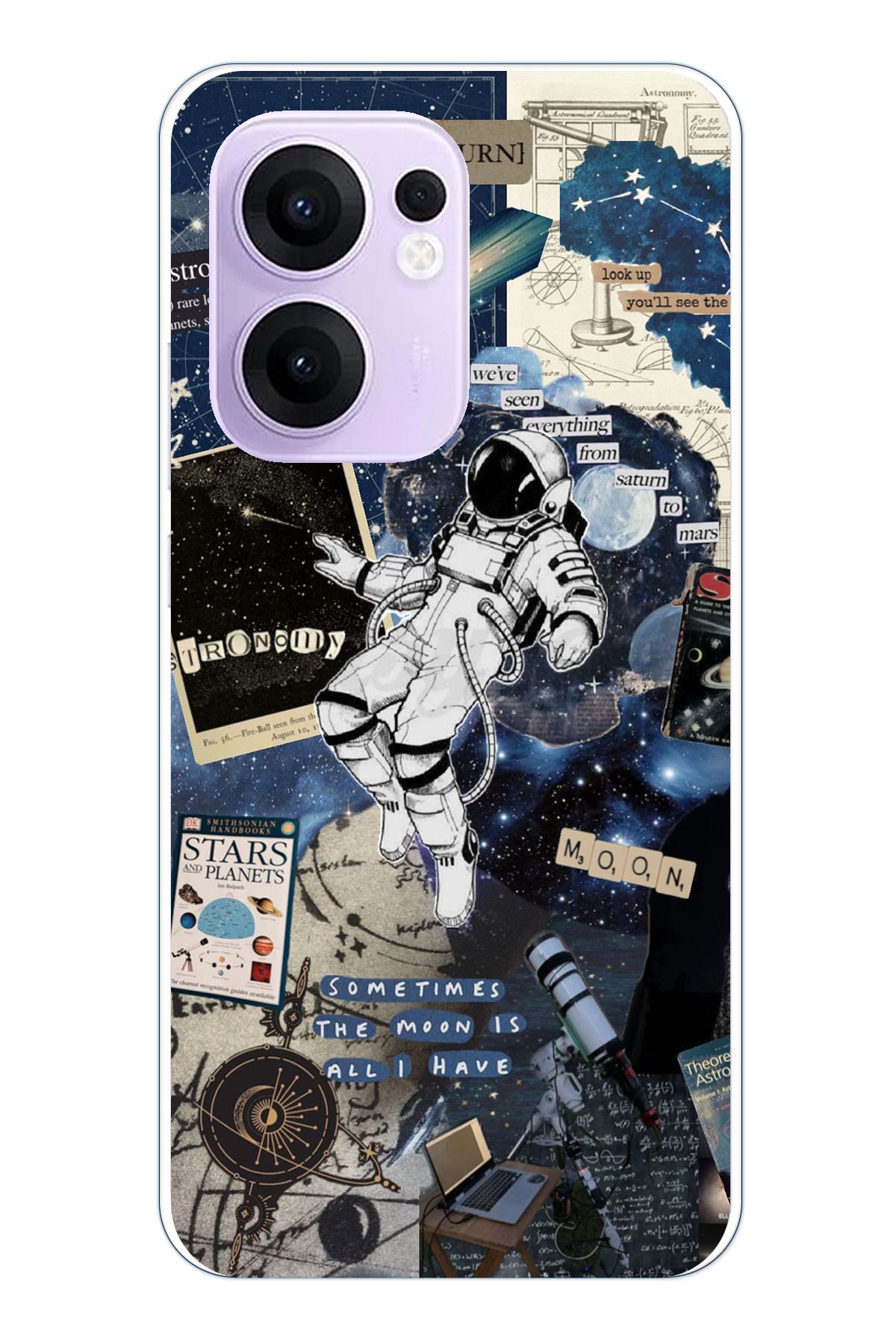 TechTree OPPO Reno 13F Uyumlu Retro Astronot Tasarımlı Şeffaf Silikon Kılıf