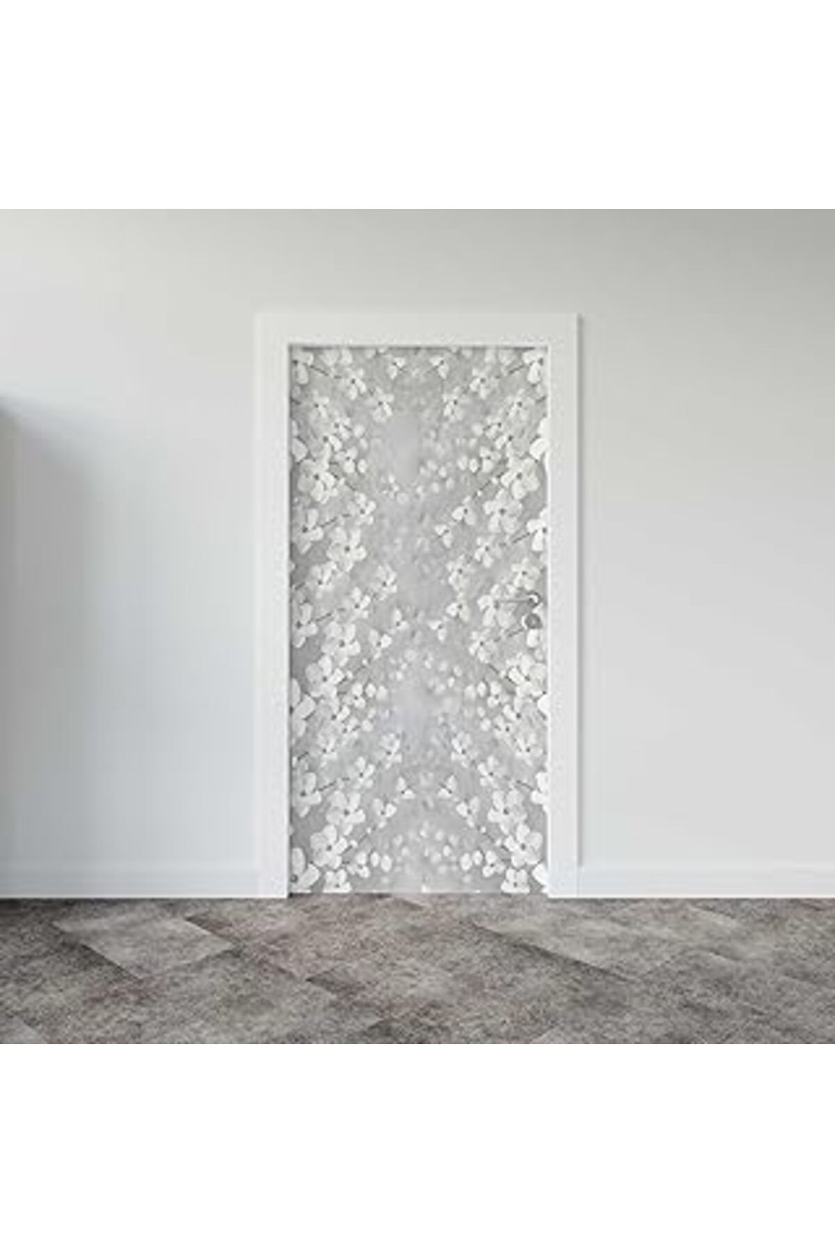 Mu Art Ahşap Kapı Giydirme Kapı Sticker Folyosu 3D Beyaz Yapraklar