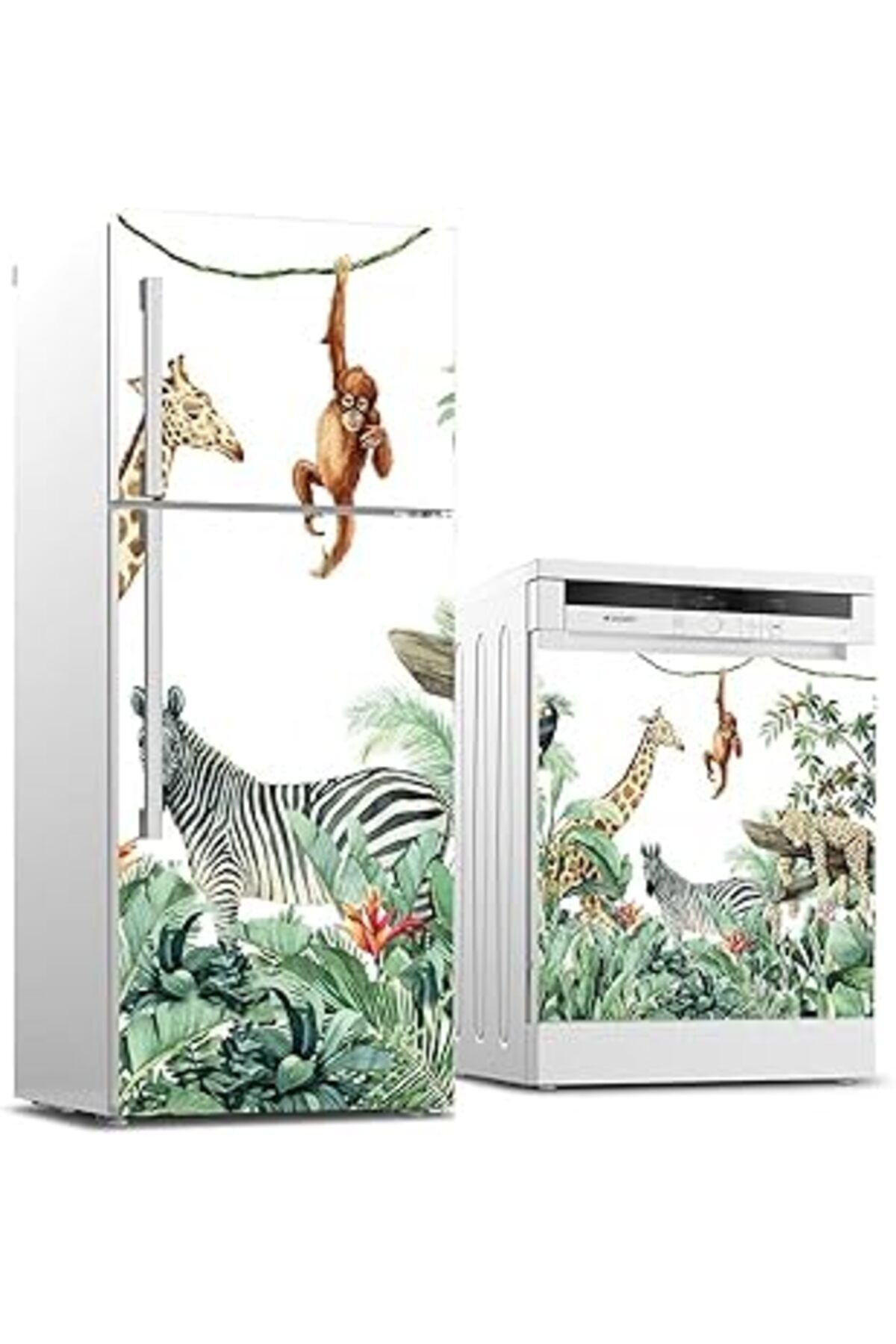 Mu Art Ahşap Buzdolabı Ve Bulaşık Makinası Beyaz Eşya Sticker Kaplama Hayvanlar