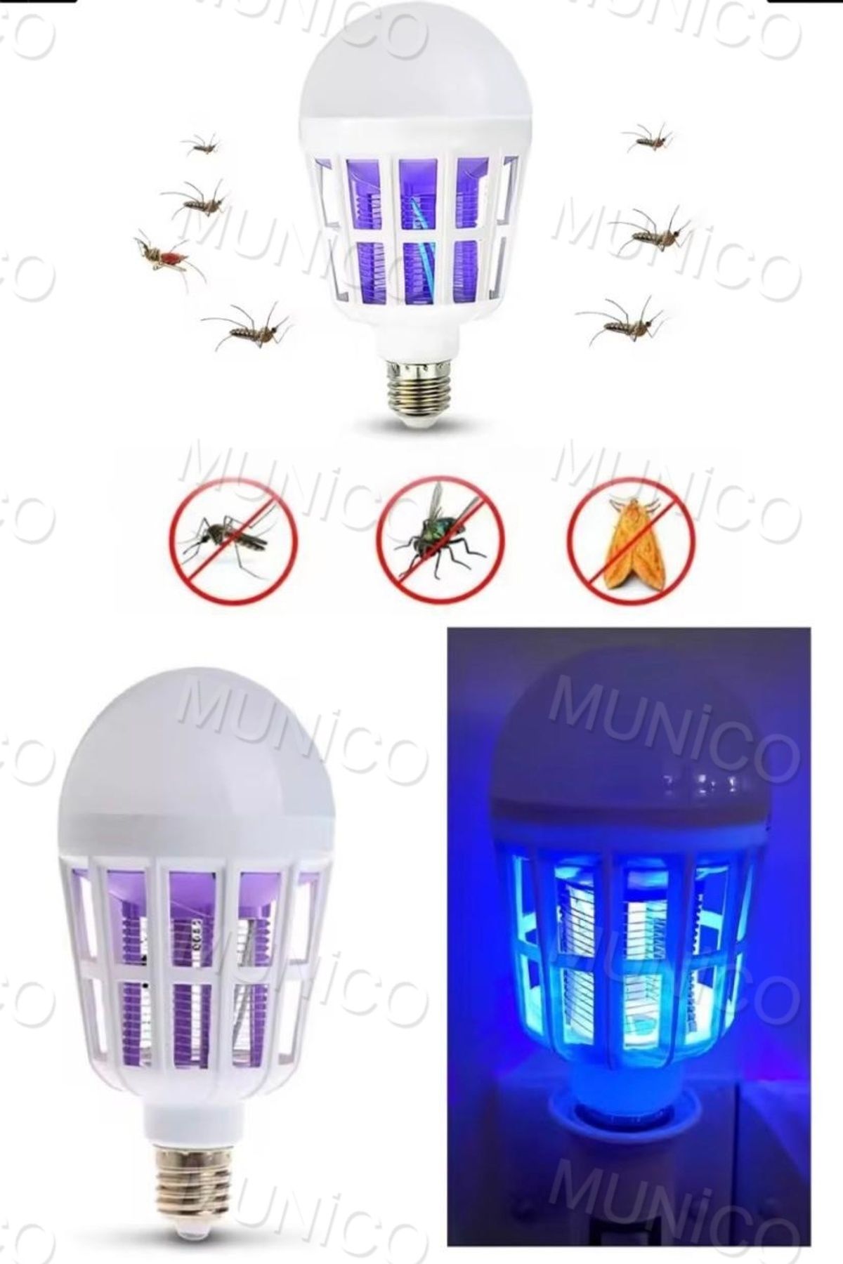 Munico Sivrisinek Ampul 9W LED Kuş Kafesi Sivrisinek Öldürücü Mor Ampul Kış Bahçesi Ahır Çardak Aydınlatma