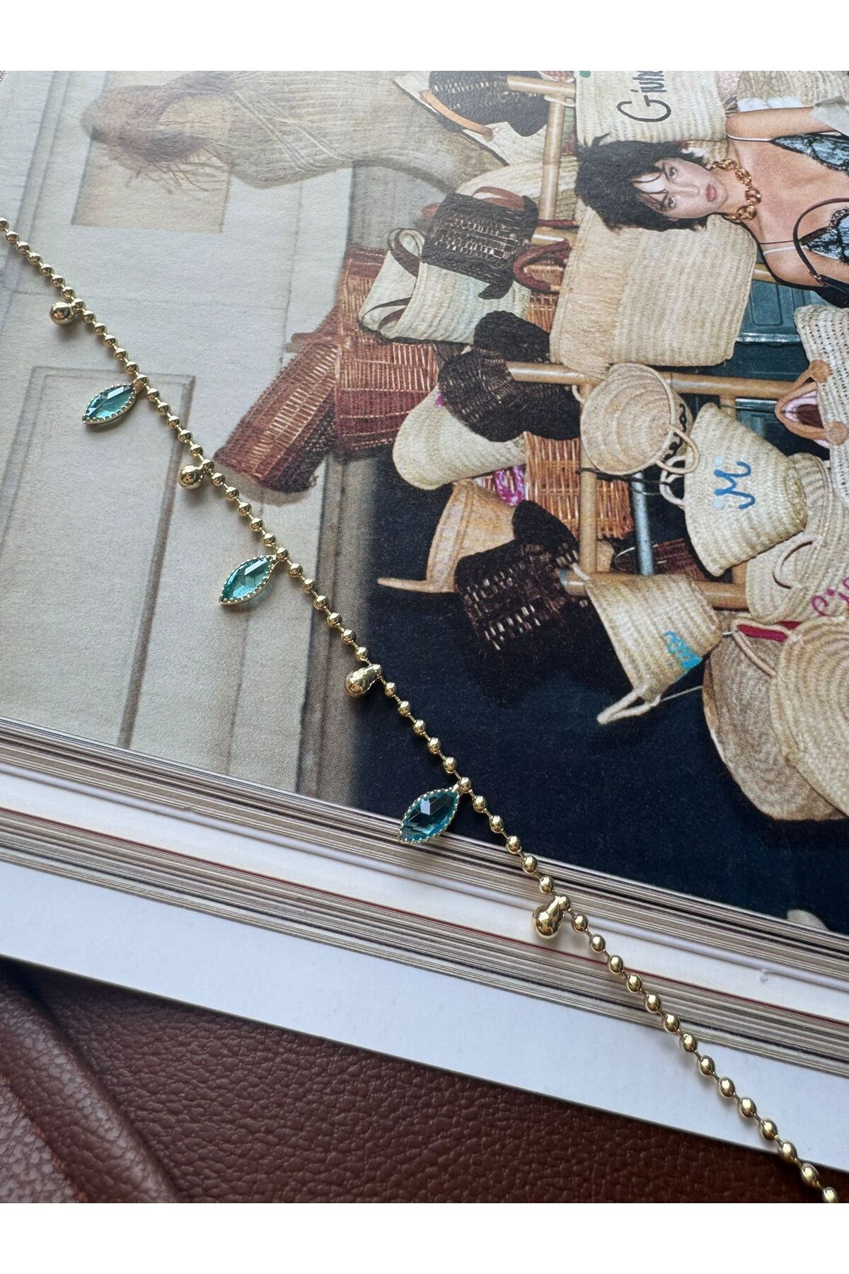 MODA Mavi Sallantılı Boncuklu 14k Çelik Halhal 27 cm