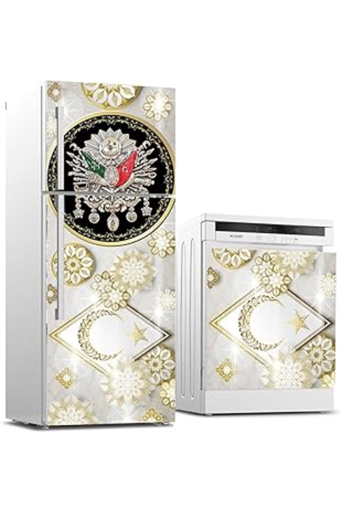 Mu Art Ahşap Buzdolabı Ve Bulaşık Makinası Beyaz Eşya Sticker Kaplama Osmanlı Arma