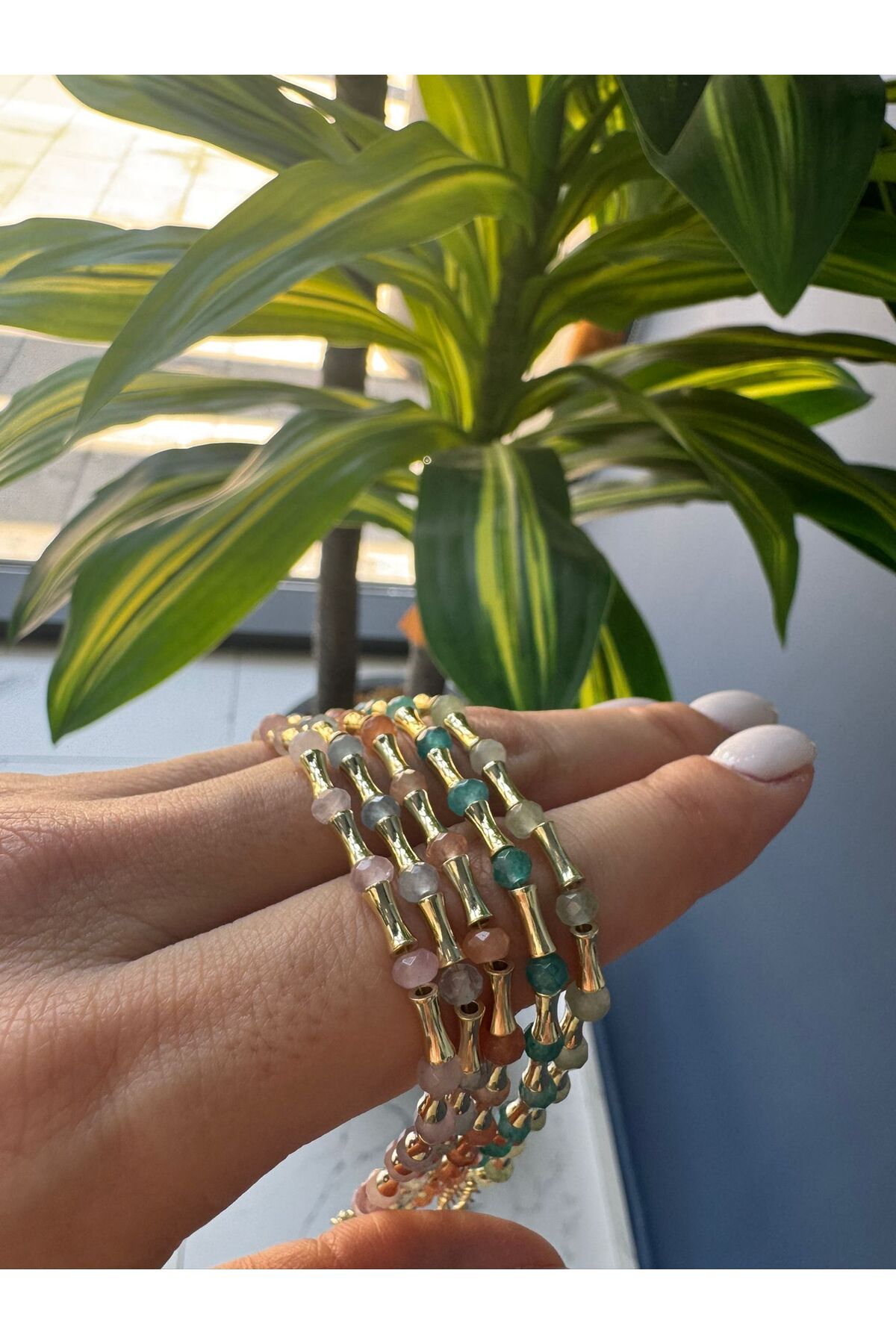 MODA Açık Pembe Boncuklu 14k Çelik Halhal 27 cm
