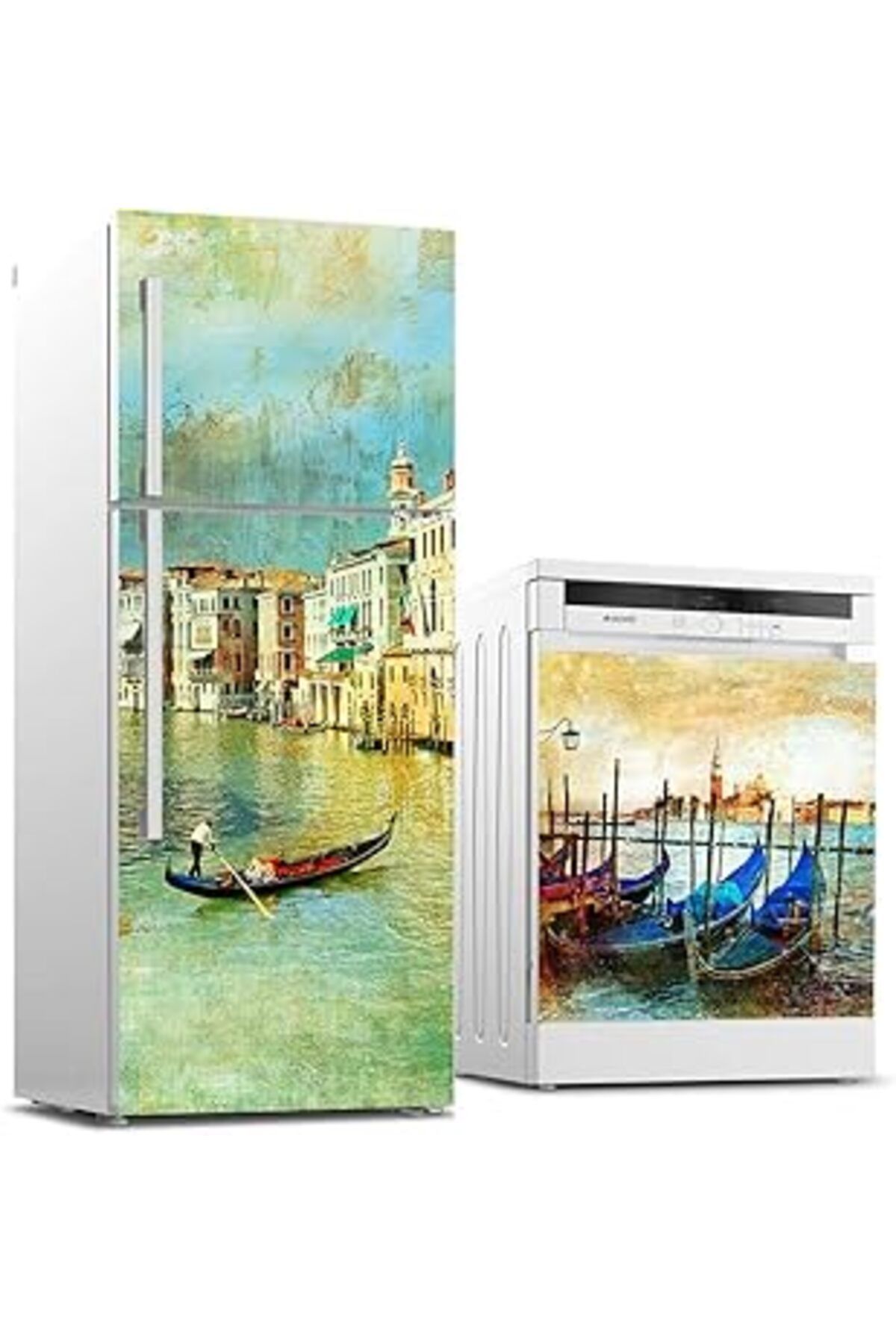 Mu Art Ahşap Buzdolabı Ve Bulaşık Makinası Beyaz Eşya Sticker Kaplama Venedik Vintage