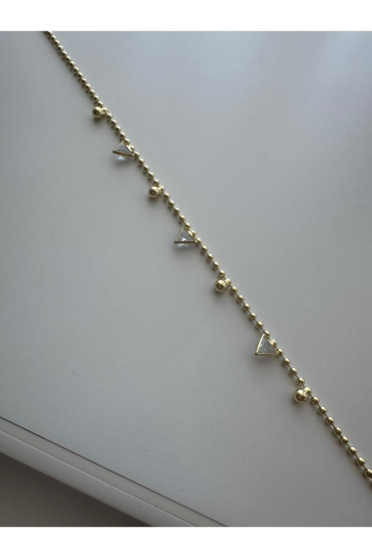 MODA Şeffaf Üçgen Boncuklu 14k Çelik Halhal 27 cm