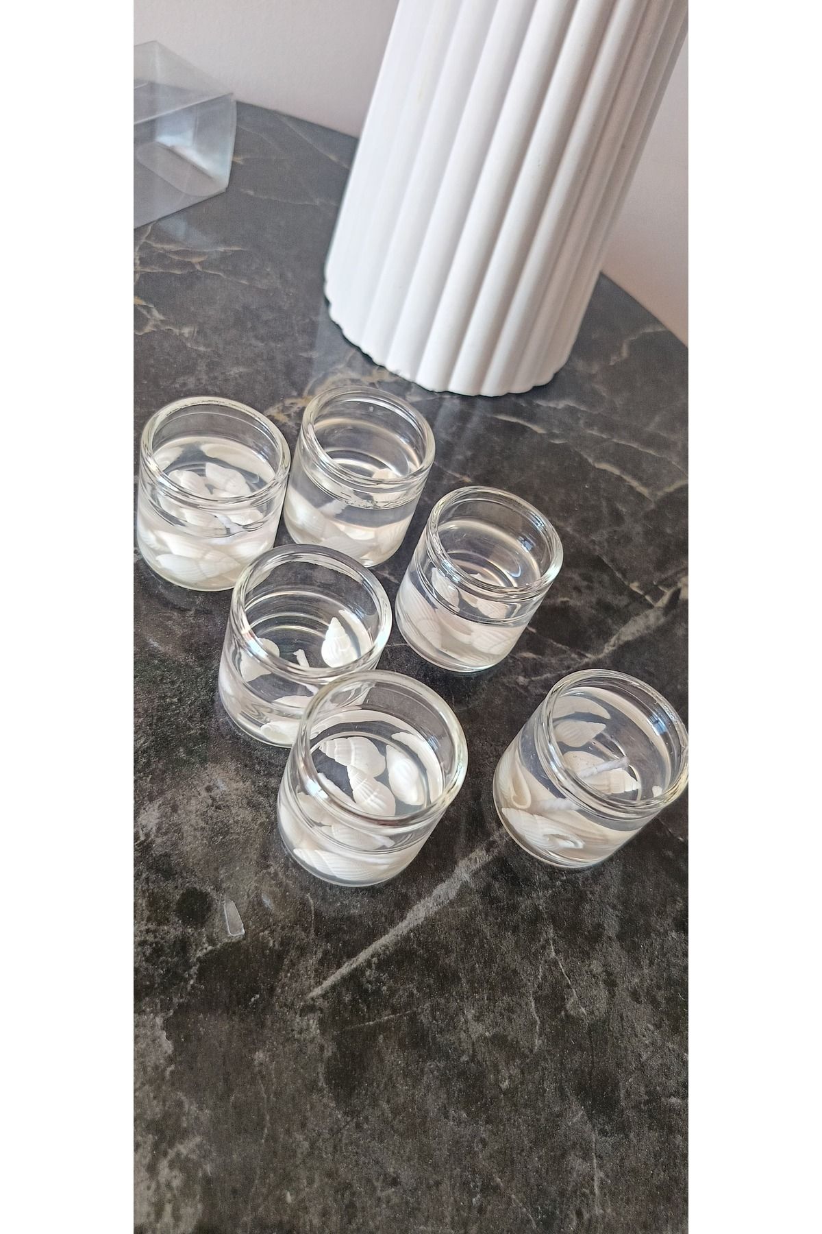 hobidaşım 6'lı Deniz Kabuklu Jel Mum Seti - Şeffaf Dekoratif Mumlar - 3 cm