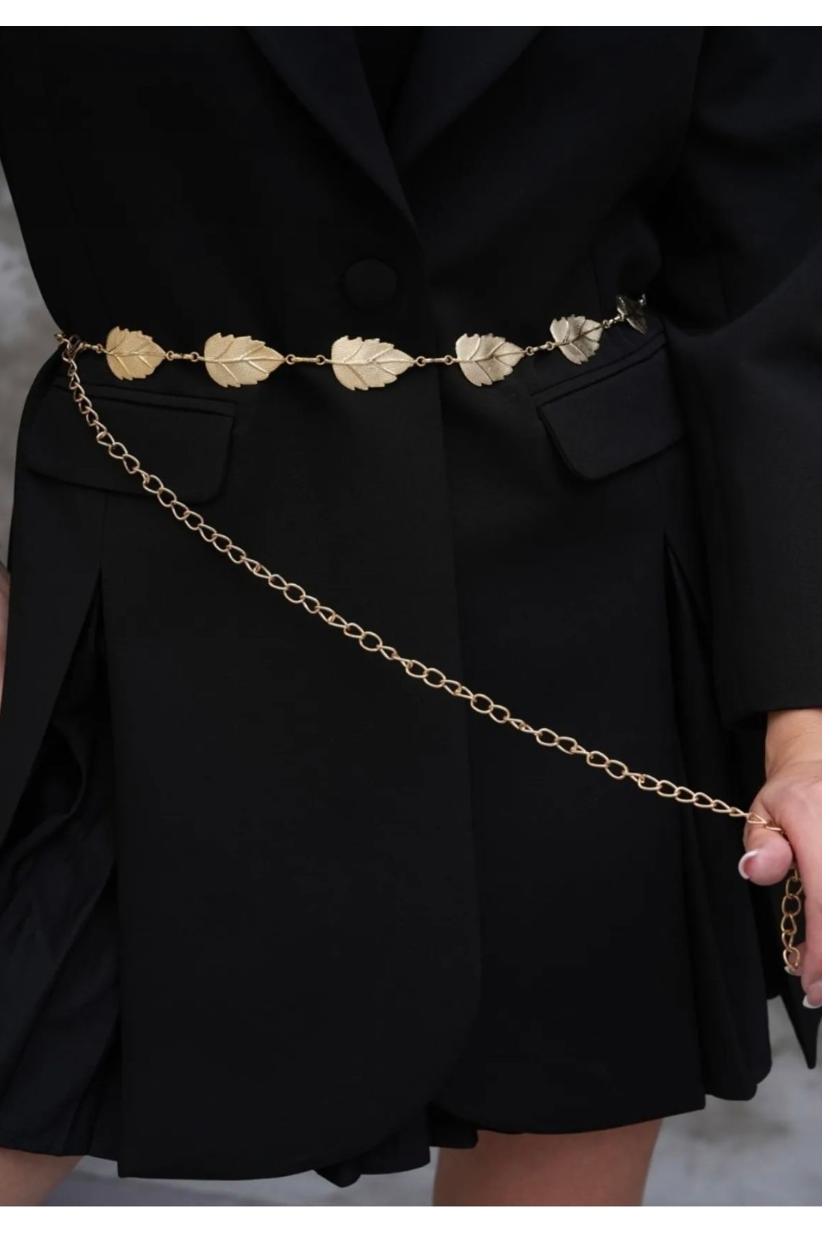 MUJGANERDOGANDESIGN Kadın gold zincir kemer /yaprak zincir kemer/ ceket kemeri elbise kemeri