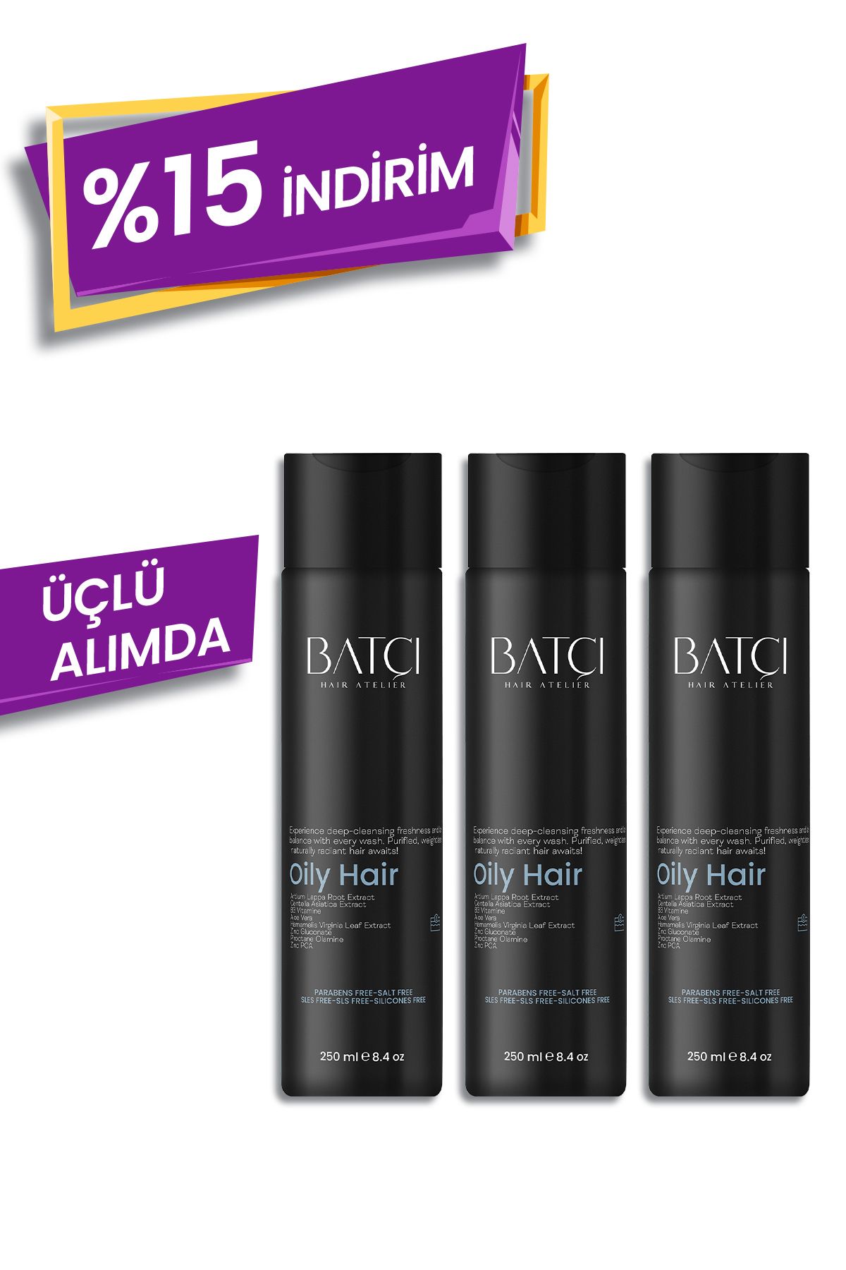Batçı Yağlanma Karşıtı Arctium Lappa Kök Ekstresi,Şampuan 250 ML3'li Avantajlı Set