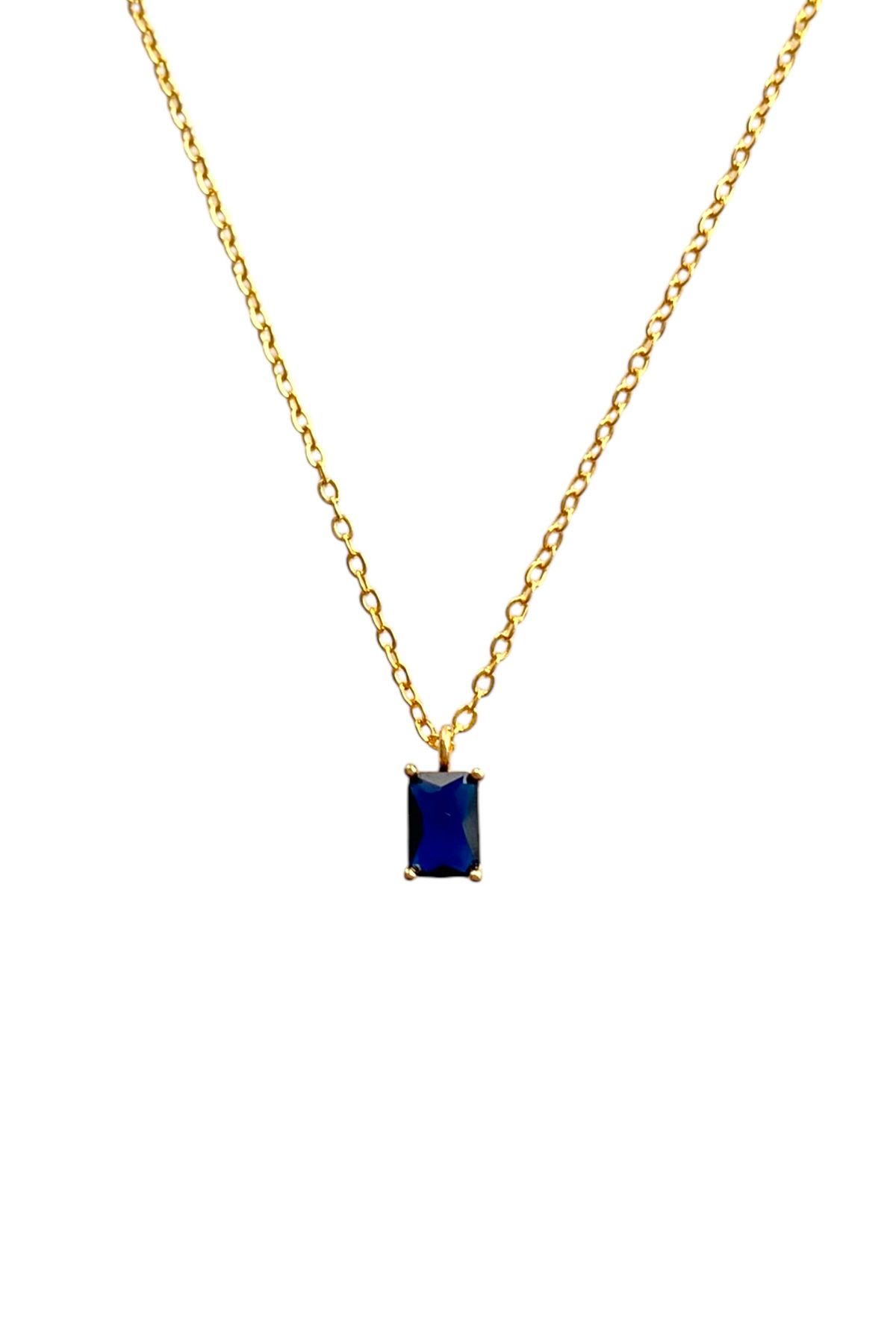 Bonnjerra Jewellery Altın Kaplama Basic Zincir Eylül Ayı Doğum Taşı Kolye, Safir Taş Kolye
