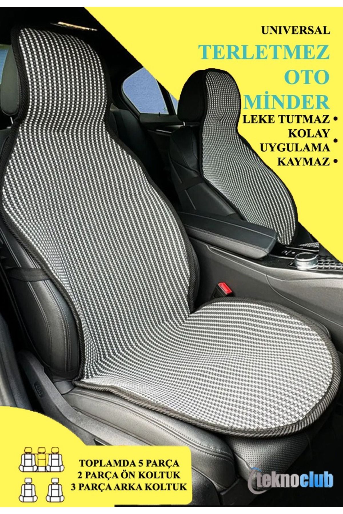 TEKNOCLUB %100 Pamuk Terletmez Oto Koltuk Koruyucu Kılıf - %100 Pamuk Oto Koltuk Kilim / Minder (5 PARÇA)