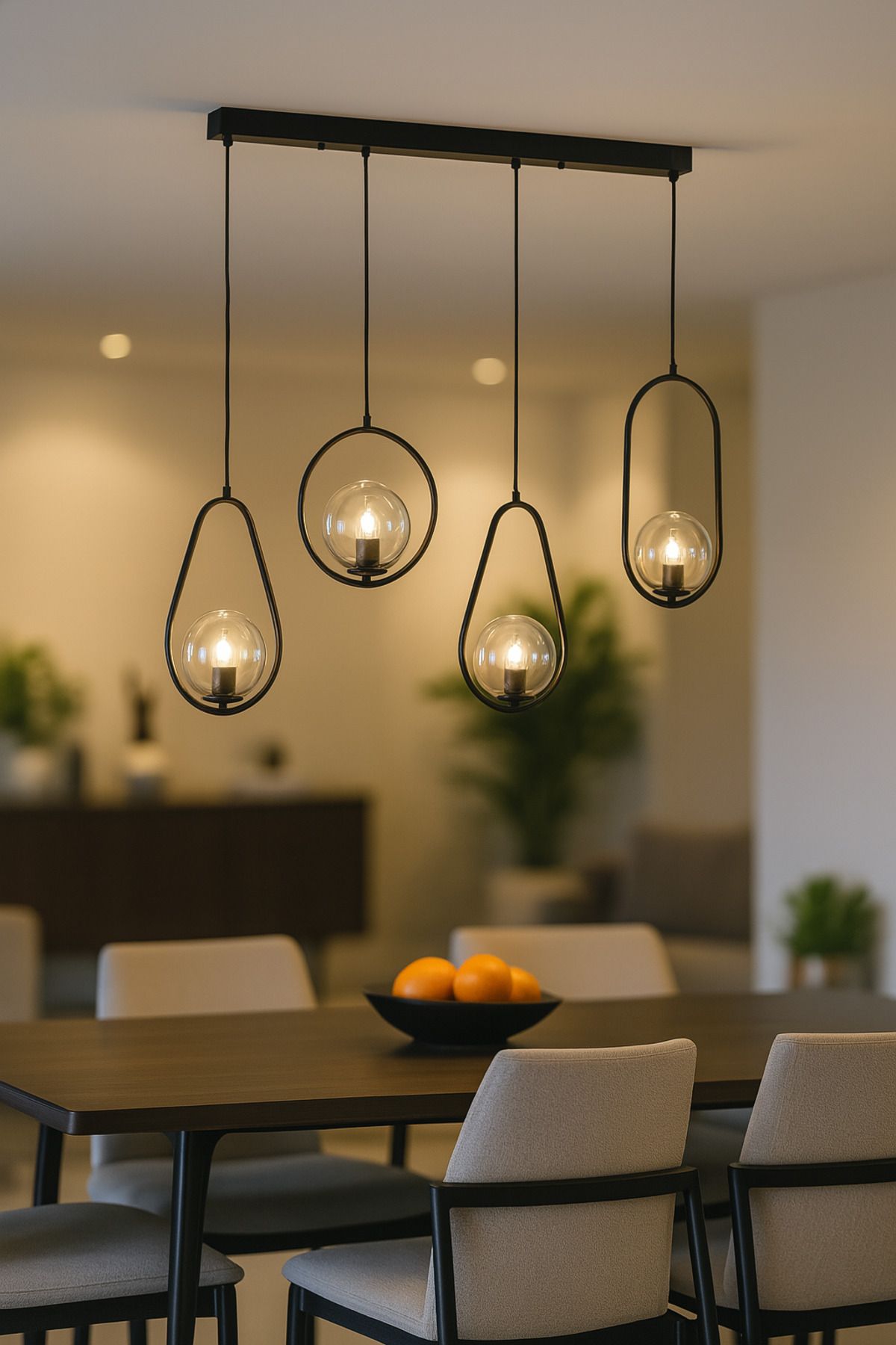 Avizemoda Serra 4'lü Yemek Masası Üstü Şeffaf Camlı Salon Oturma Odası Modern Sarkıt Avize - Siyah