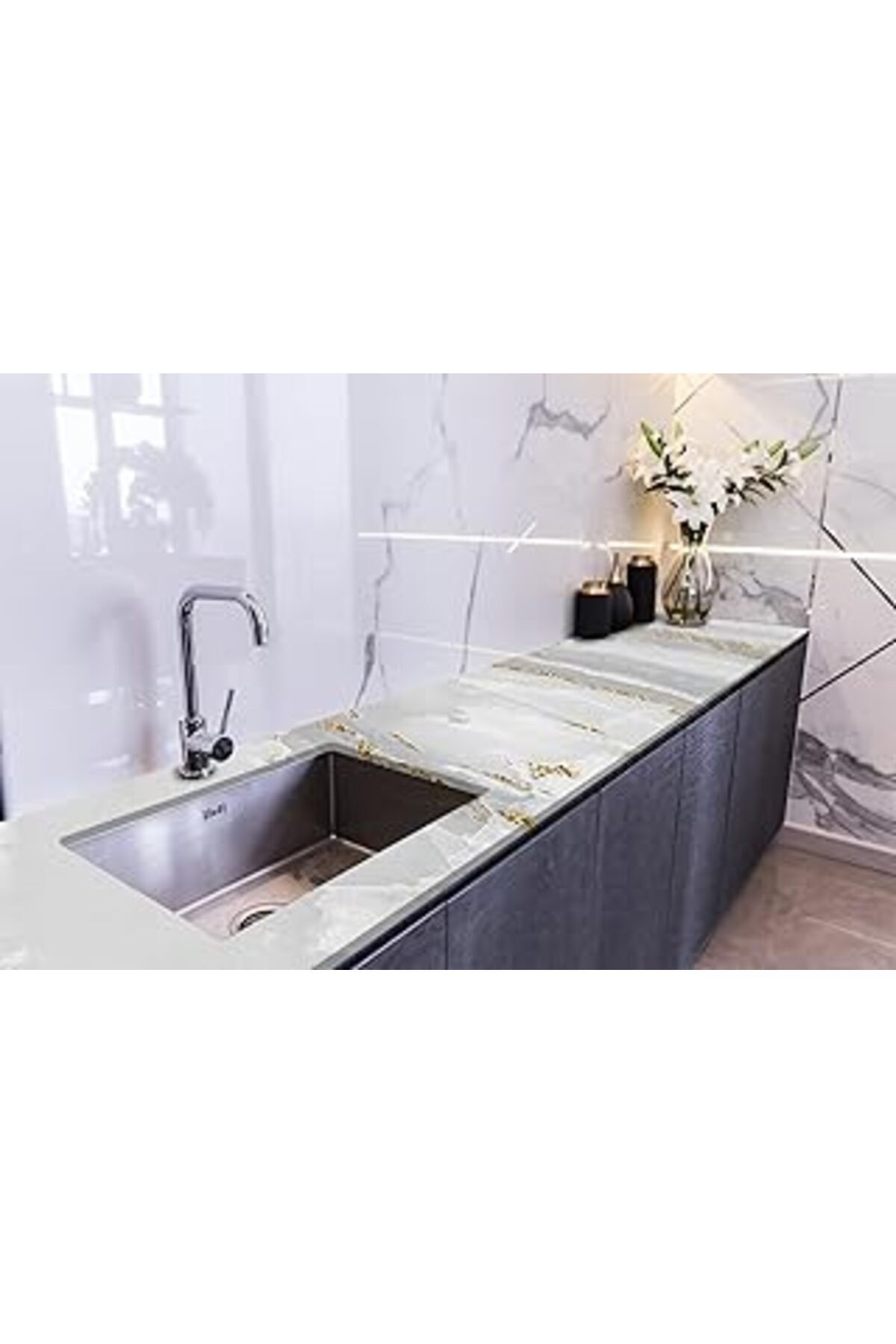 Qedii Stickerart Tezgah Üstü Fayans Kaplama Folyosu Mutfak Tezgahı Kaplama Calacatta Marble 70 Cm X 5 Met
