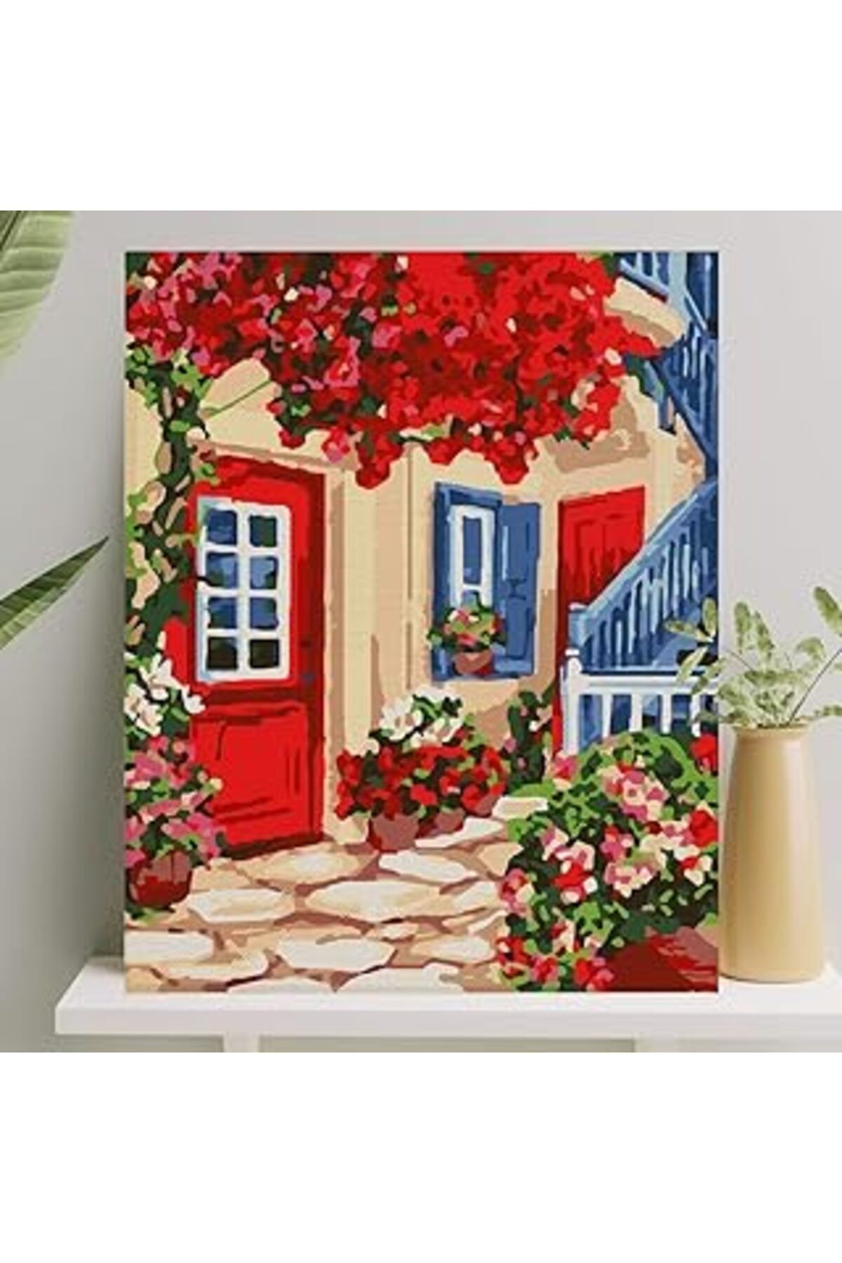 Qedii Palmiye Hobi Sanat Sayılarla Boyama Tuval Seti Fırça Boya Dahil (Çıtalı) 40X50 Cm - Kırmızı Kapı