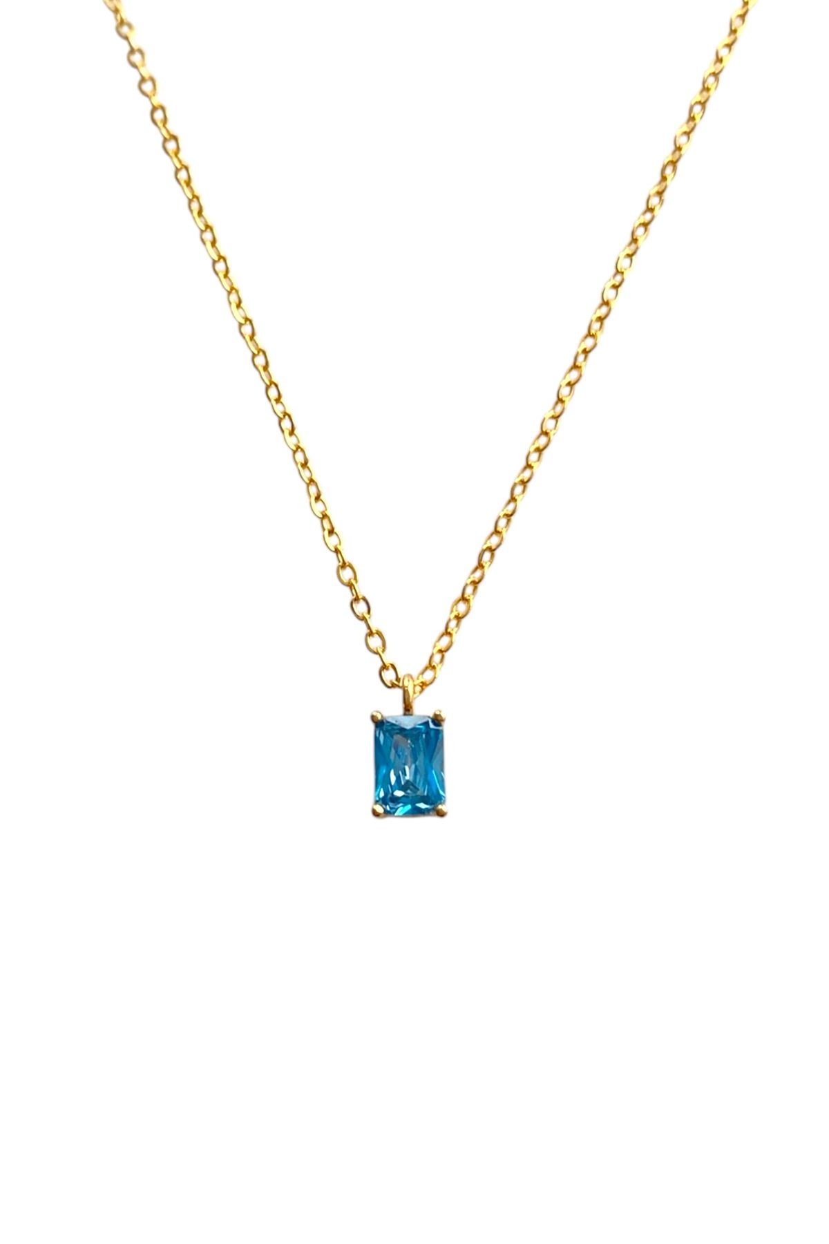 Bonnjerra Jewellery Altın Kaplama Basic Zincir Mart Ayı Doğum Taşı Kolye, Akuamarin Kolye