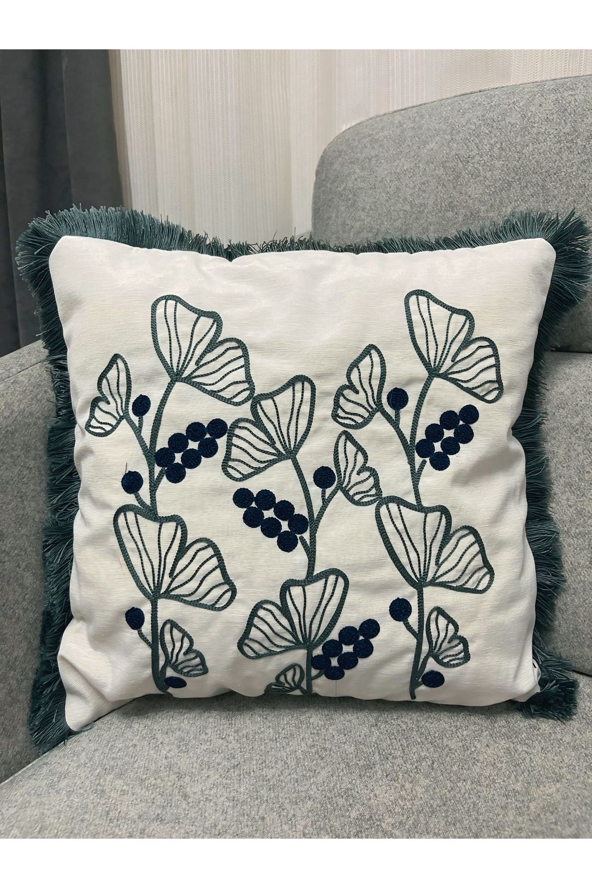 NUVİTA HOME Punch Nakış Desenli Keten Kırlent Kılıfı