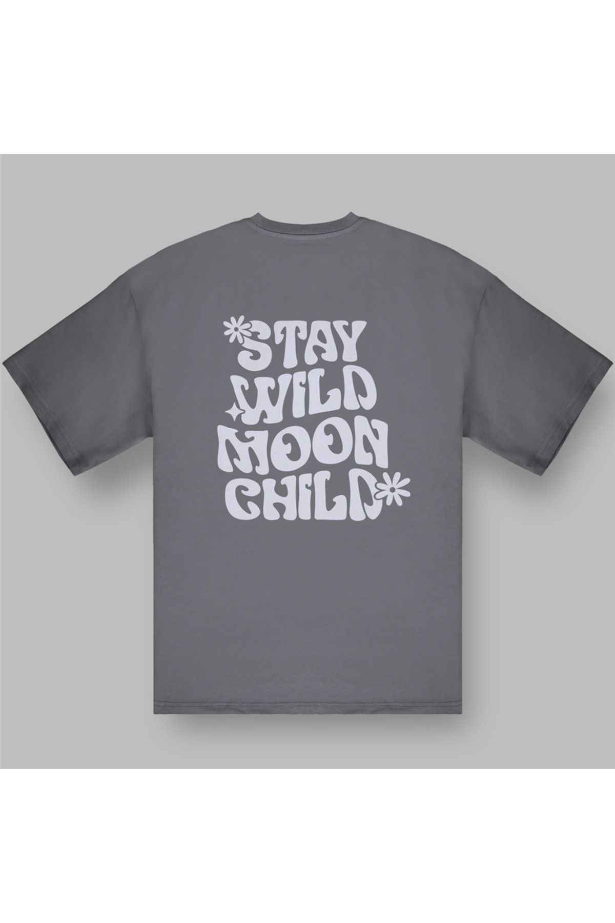 BOYANOVA Stay Wild Moon Child Kadın Oversize Füme Tişört
