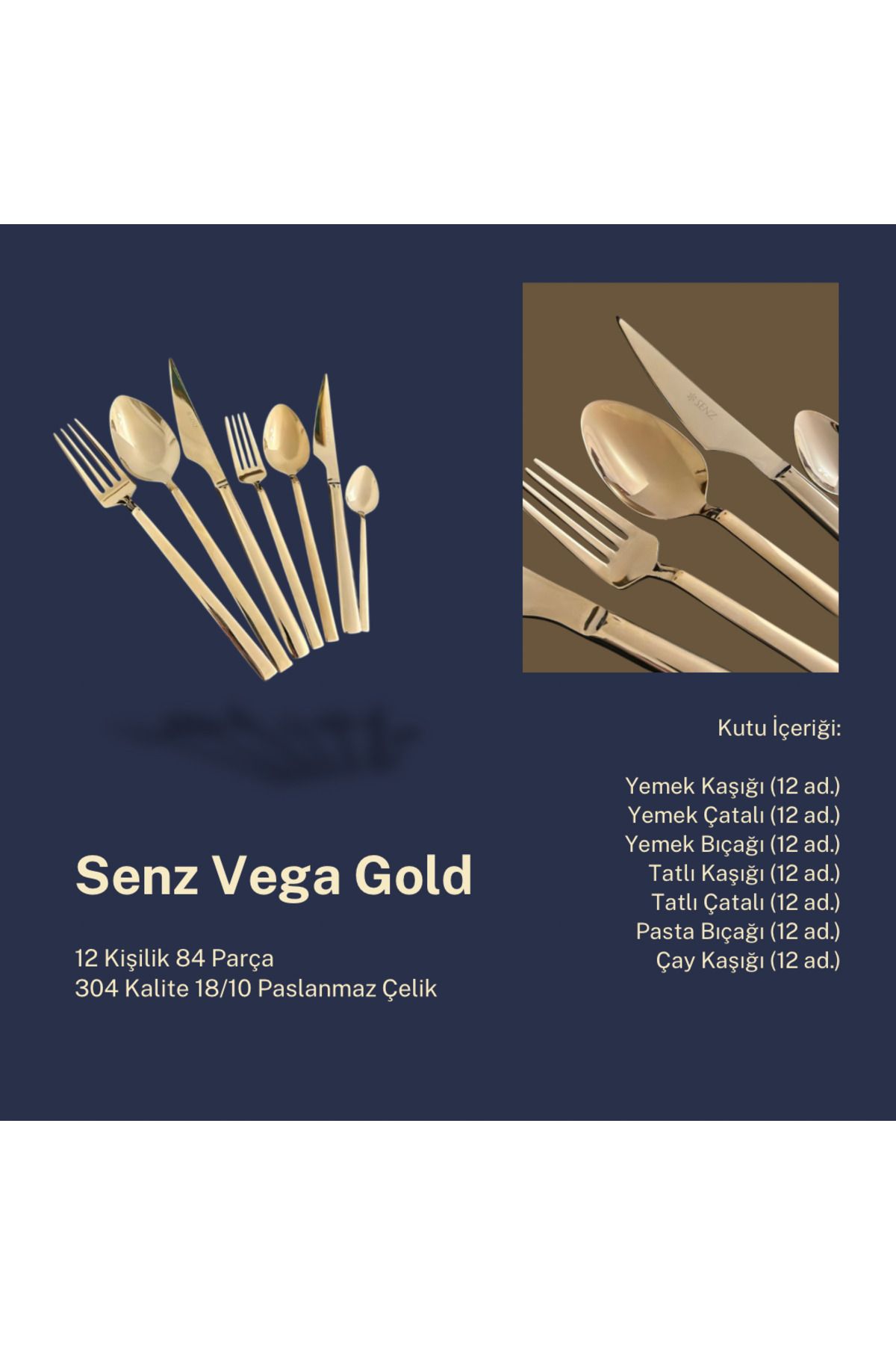 Senz Vega 84 Parça Gold Çatal Kaşık Bıçak Seti