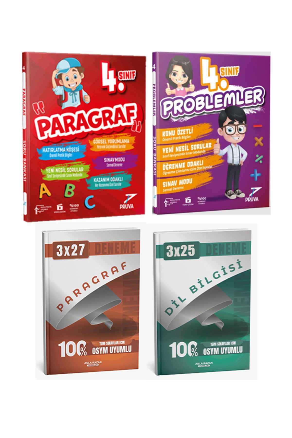 Anla Kazan Yayınları Pruva + Anla Kazan 2026 4. Sınıf Paragraf Problem Soru + Anla Kazan Deneme 4 lü Set