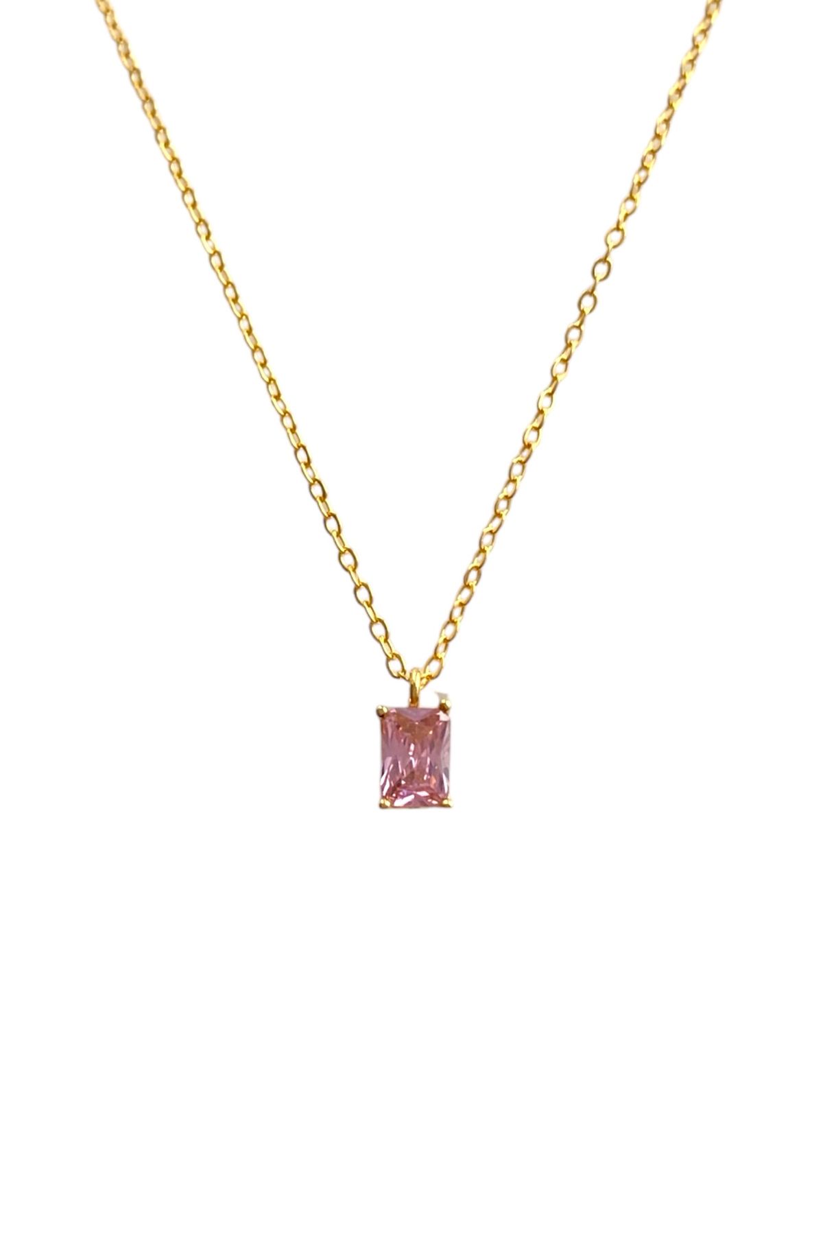 Bonnjerra Jewellery Altın Kaplama Basic Zincir Ekim Ayı Doğum Taşı Kolye, Pembe Turmalin Taş Kolye