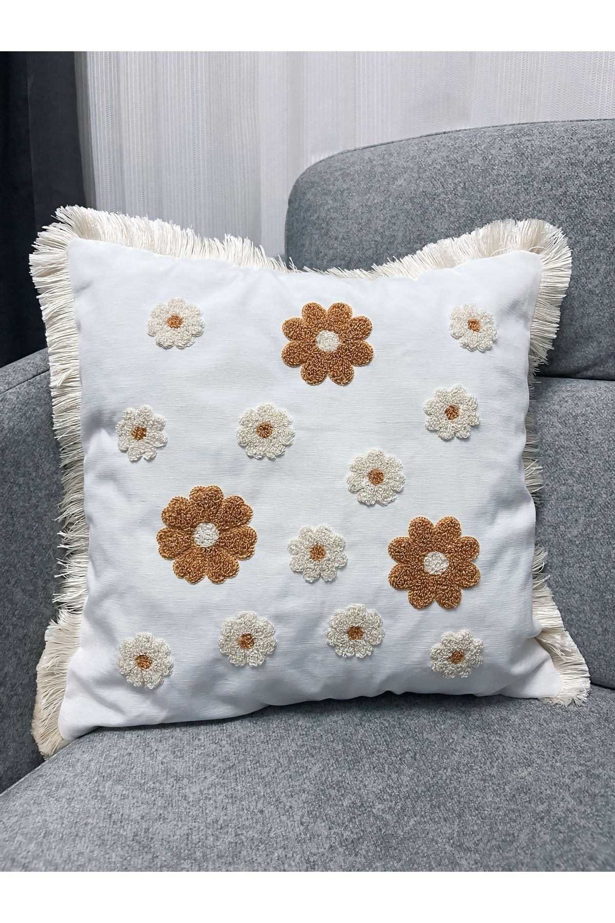 NUVİTA HOME Punch Nakış Desenli Keten Kırlent Kılıfı