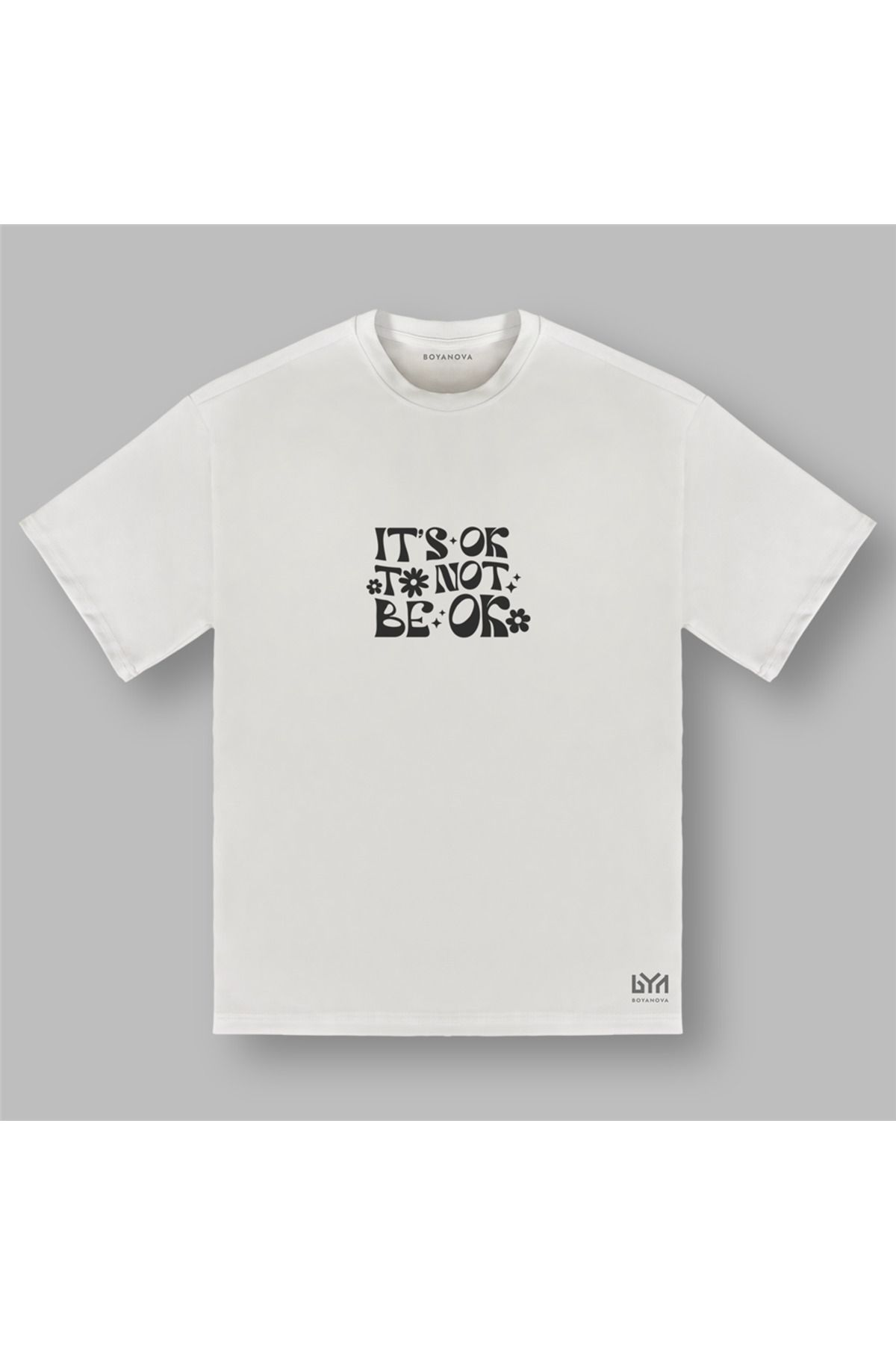 BOYANOVA It's Ok Not Ok Kadın Oversize Ekru Tişört