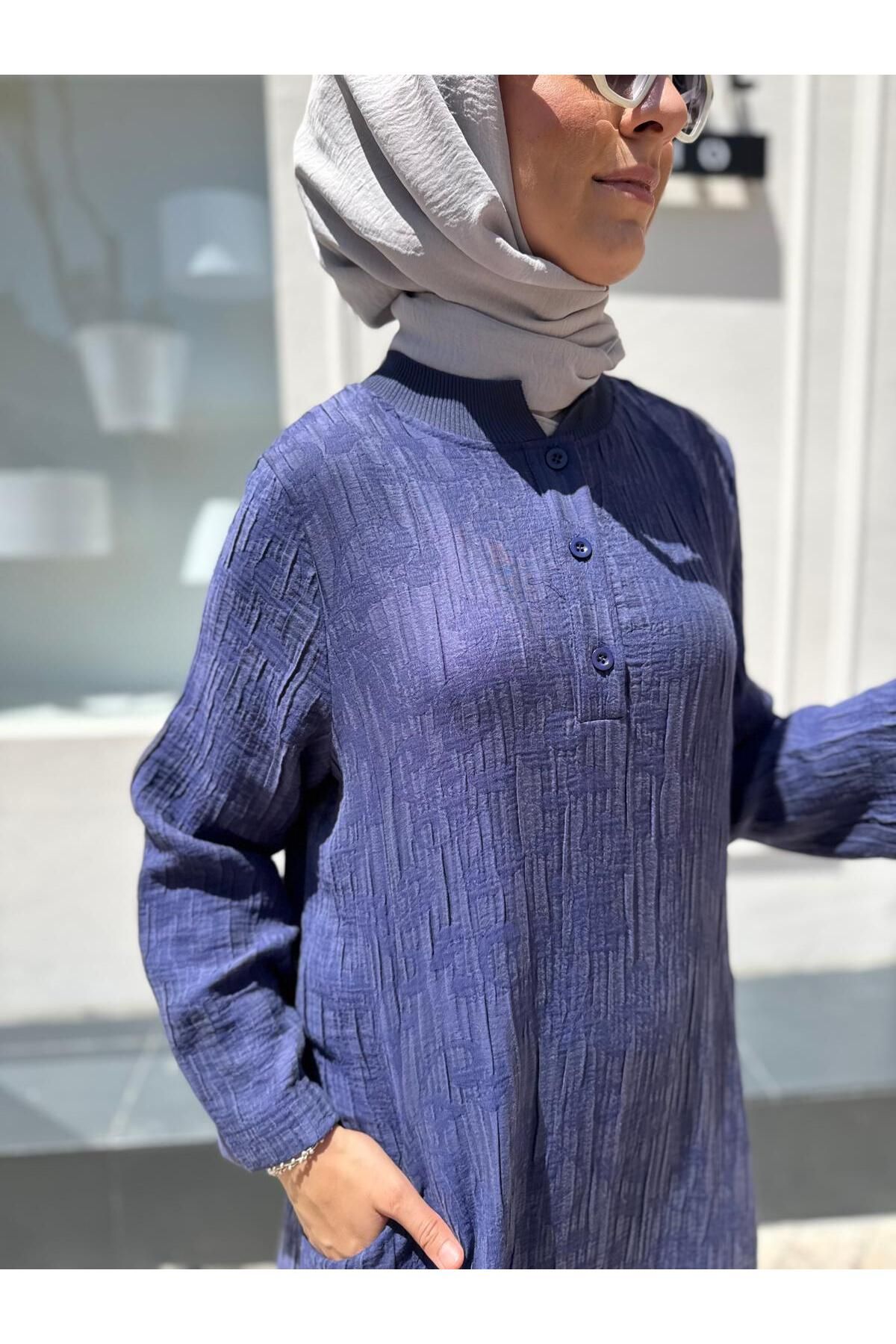 Invee-Invee 7026 Modal Dress with Pockets - Indigo 3