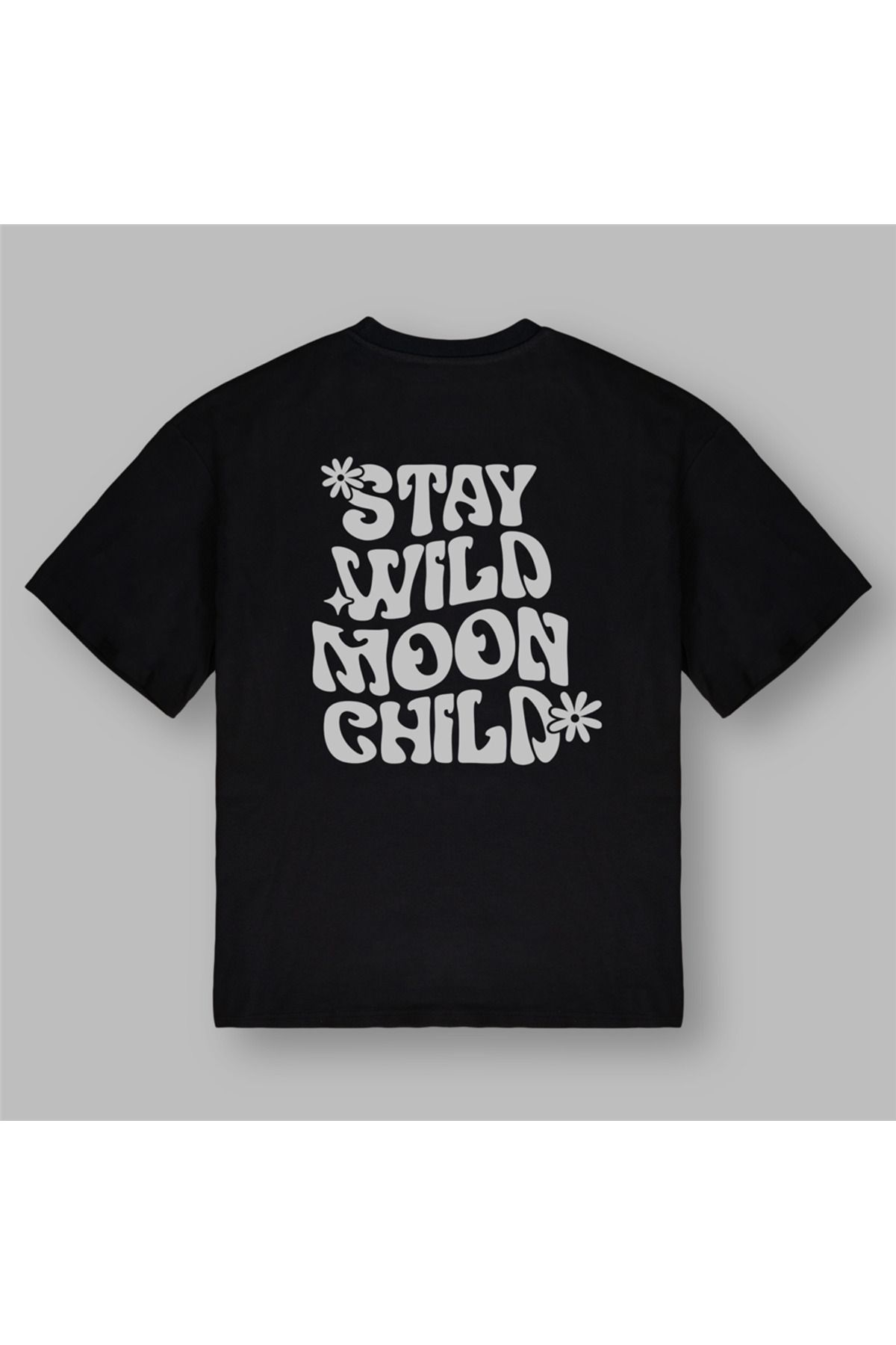 BOYANOVA Stay Wild Moon Child Kadın Oversize Siyah Tişört