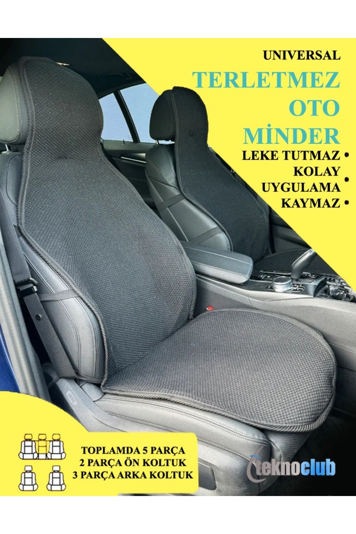 TEKNOCLUB %100 Pamuk Terletmez Oto Koltuk Koruyucu Kılıf - %100 Pamuk Oto Koltuk Kilim / Minder (5 PARÇA)