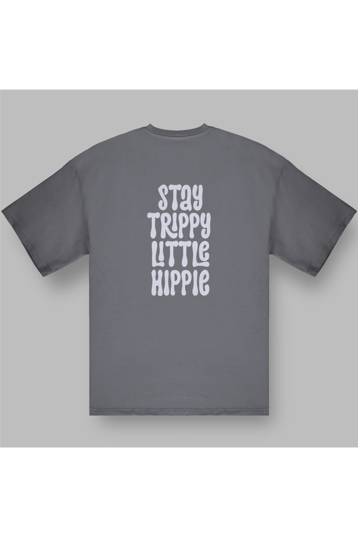 BOYANOVA Stay Trippy Little Hippie Kadın Oversize Füme Tişört
