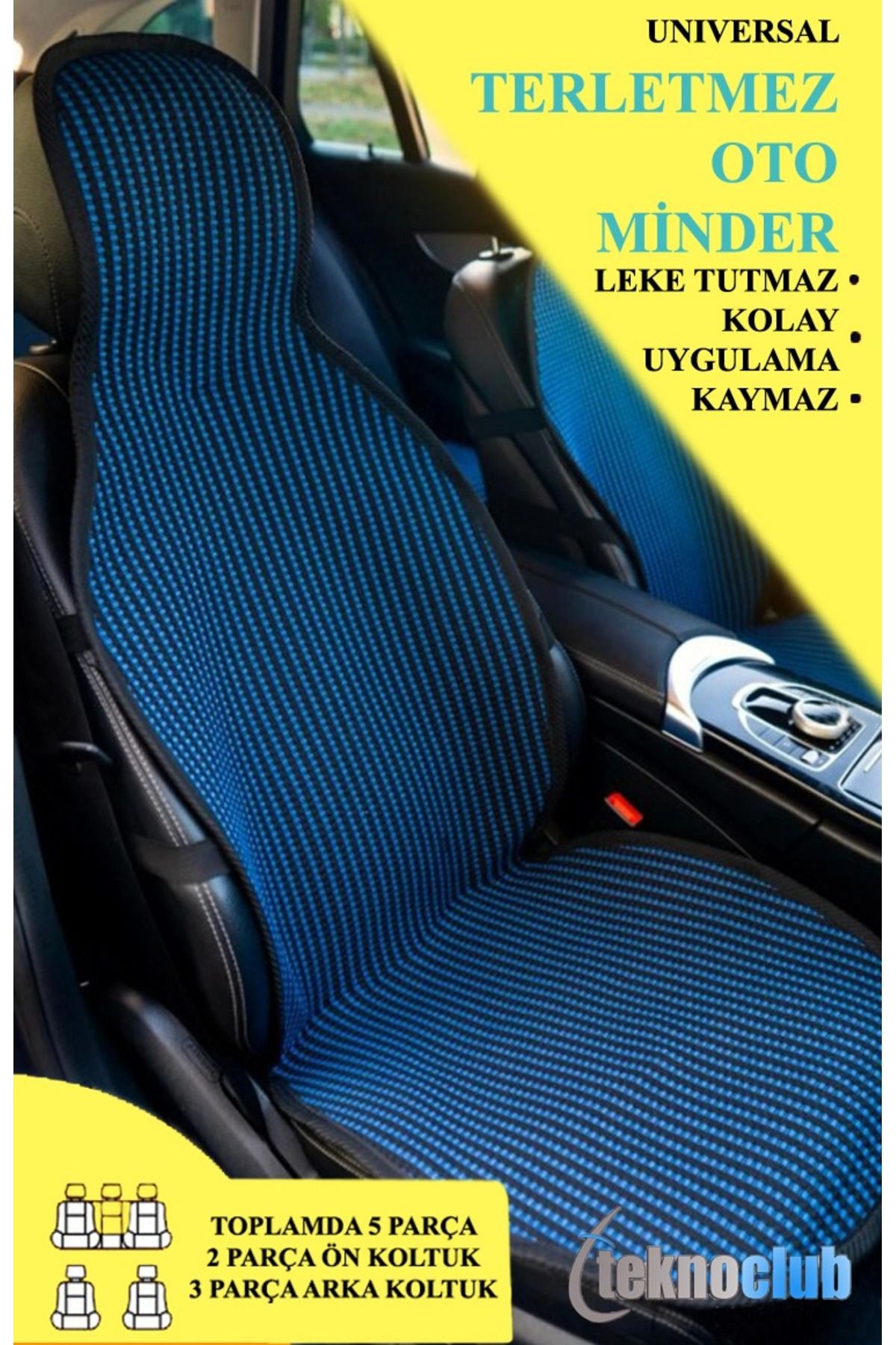 TEKNOCLUB %100 Pamuk Terletmez Oto Koltuk Koruyucu Kılıf - %100 Pamuk Oto Koltuk Kilim / Minder (5 PARÇA)