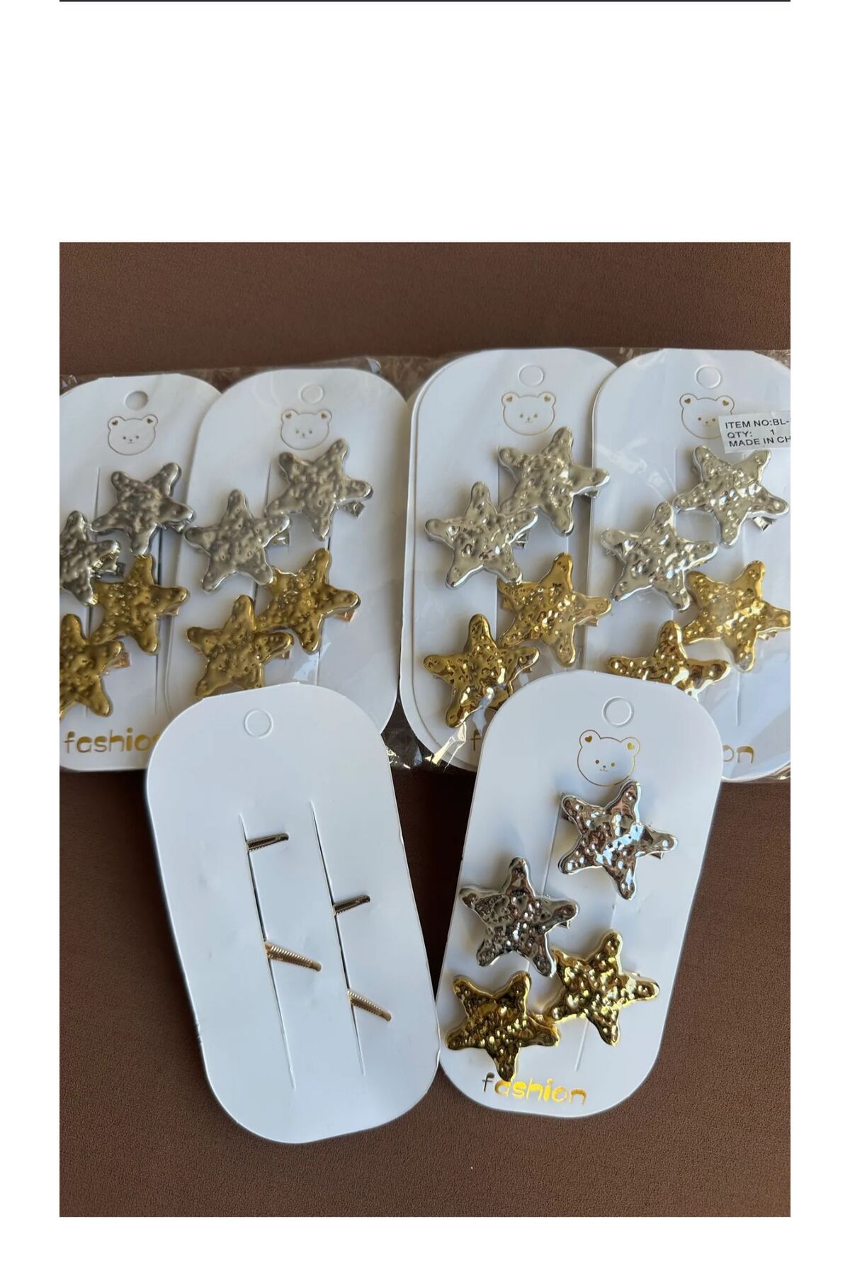 EMKSHOP YILDIZ FİGÜRLÜ KLİPSLİ GOLD GÜMÜŞ TOKA