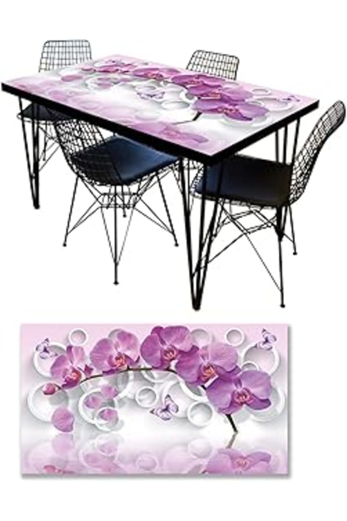 Mu Art Ahşap Masa Kaplama Folyosu Mobilya Masa Kaplama Folyoları 3D Mor Çiçek