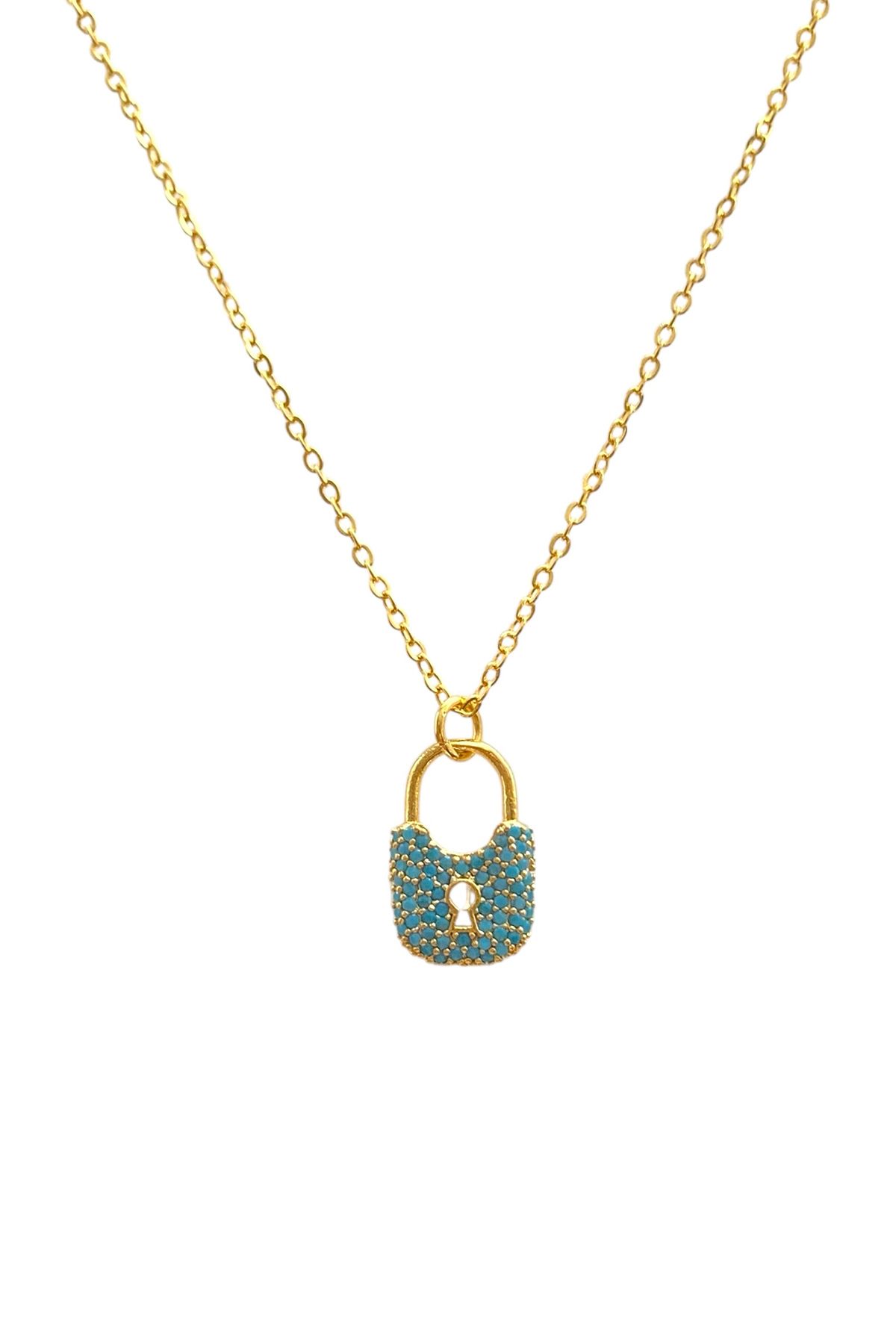 Bonnjerra Jewellery Altın Kaplama Zirkon Taşlı Kilit Kolye, Aşk Kolyesi, Sonsuz Aşk Kolyesi