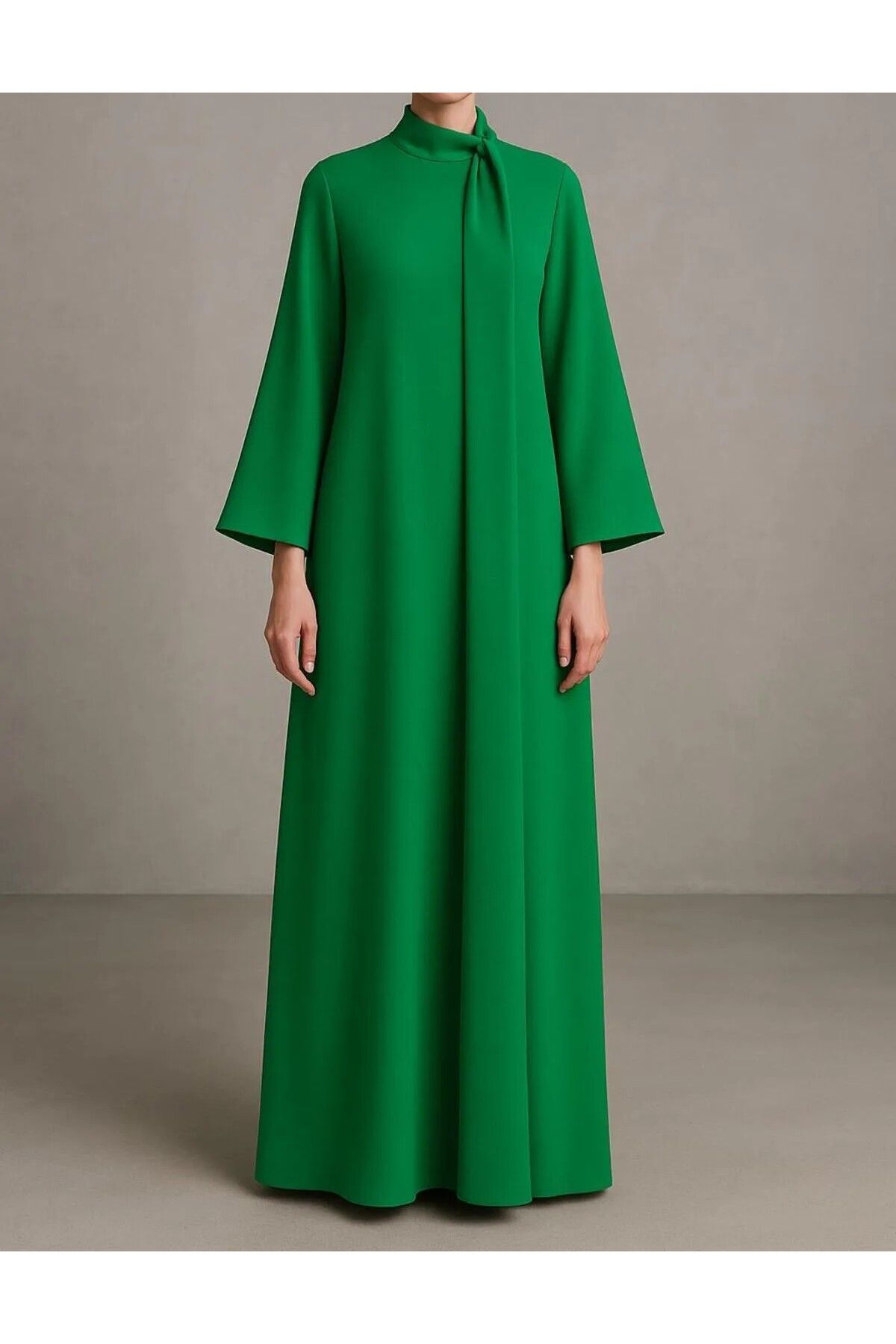 UNTIMELY Sarkıt Kuşak Detaylı Maxi Boy A-Form Krep Abaya Elbise