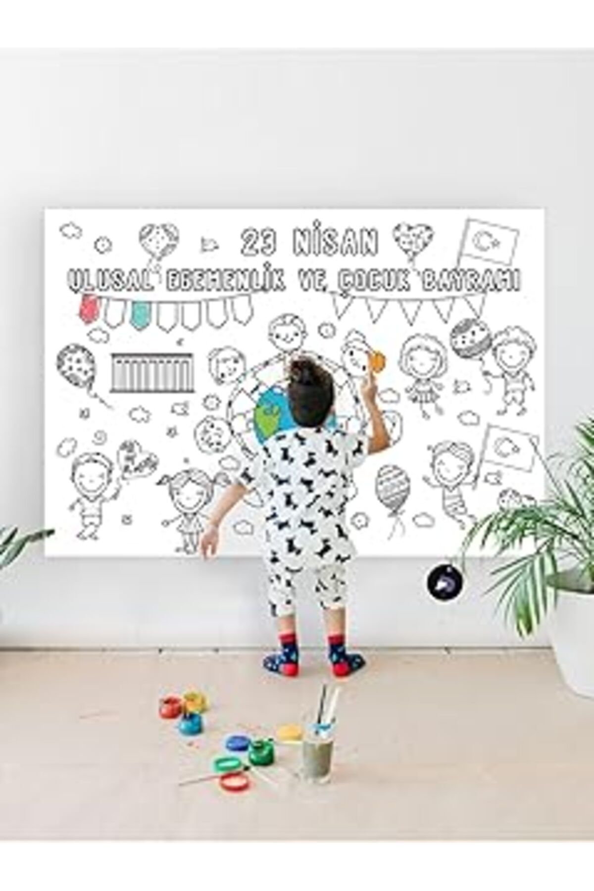 Mu Art Ahşap Postermanya (PSTER21300) 23 Nisan Bayramı Eğitici Dev Boyama Kağıdı, Çocuklar Aktivite Boyama Rulos