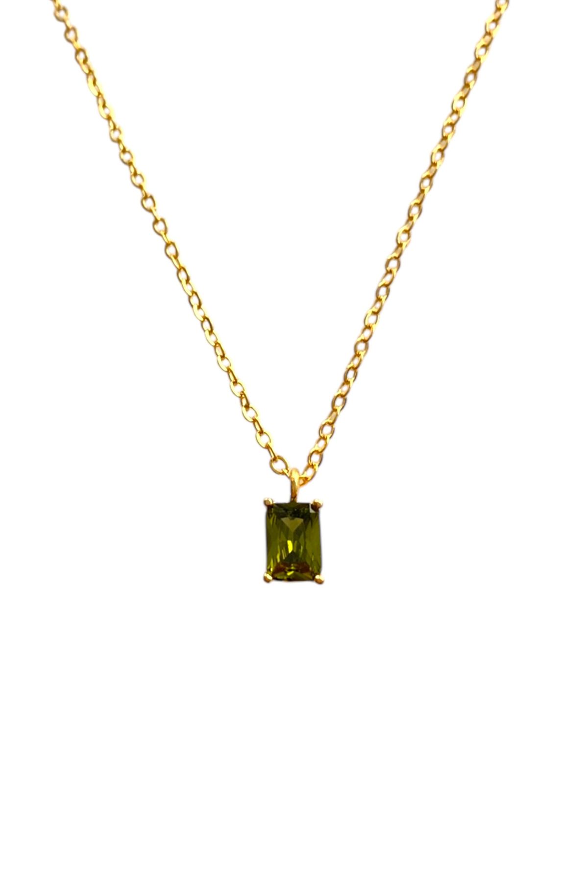 Bonnjerra Jewellery Altın Kaplama Basic Zincir Ağustos Ayı Doğum Taşı Kolye, Peridot Taş Kolye