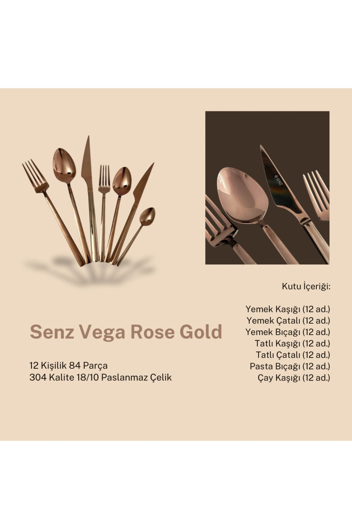 Senz Vega 84 Parça Rose Gold Çatal Kaşık Bıçak Seti