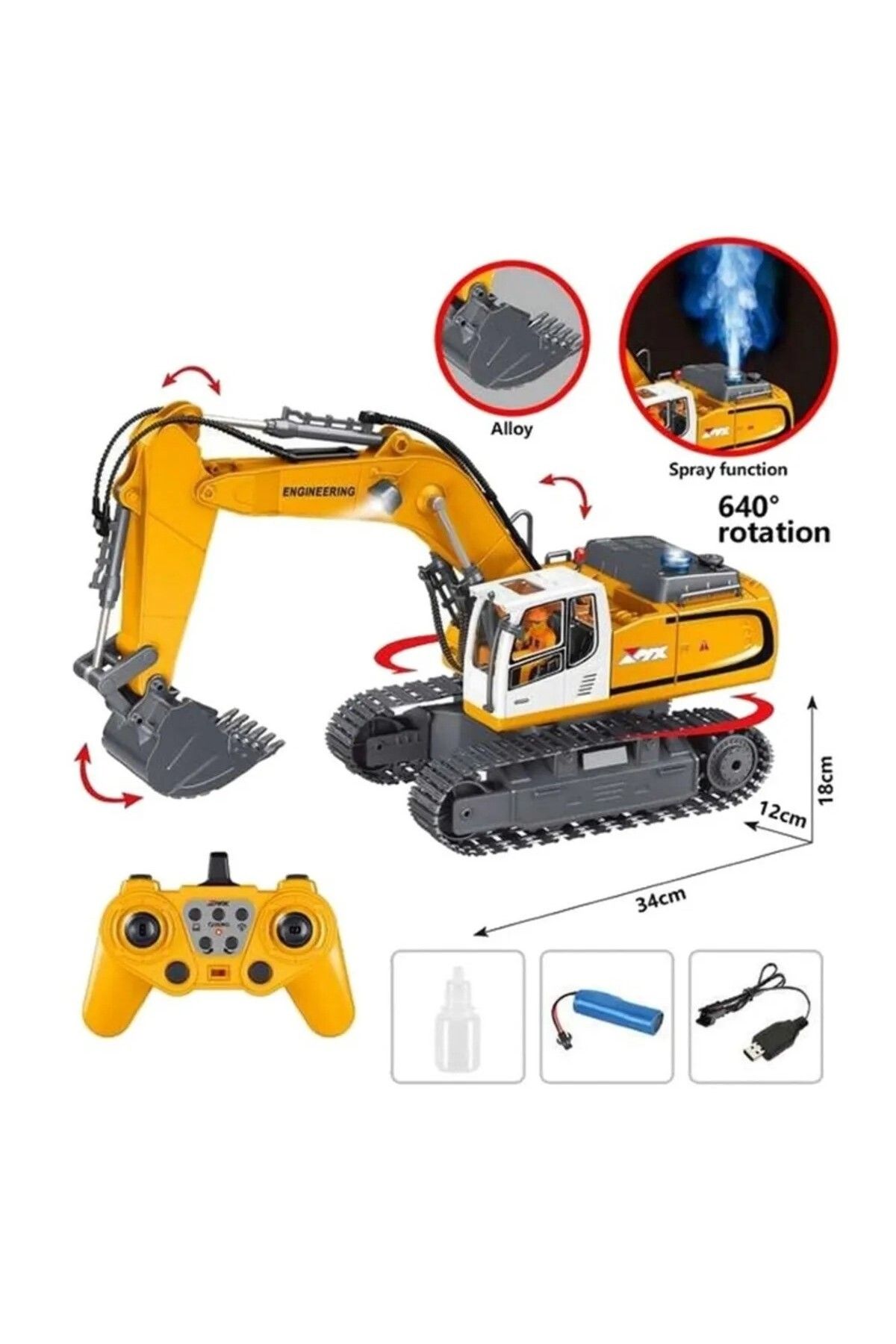 ZıpZıpBox Uzaktan Kumandalı Şarjlı Paletli Excavator Full Fonksiyon Kepçe Hareketli Işıklı