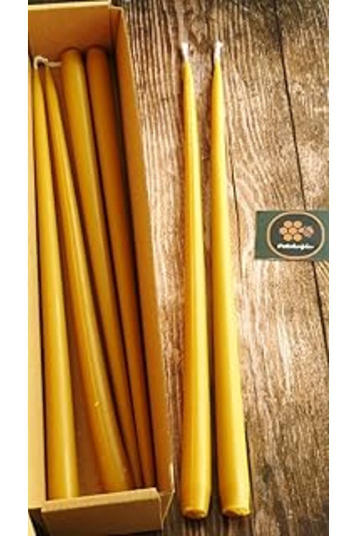 Qedii Petekoğlu (6 Adet) Konik Balmumu Şamdan Mumu Doğal Petek Balmumu Mum Dekoratif 35Cm Beeswax Candle