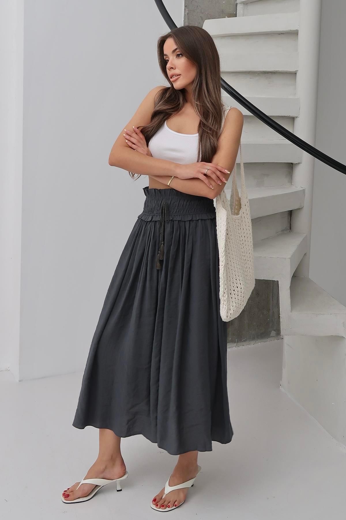 Moda cameo Mohinto Modal Kumaş Maxi Etek Antresit