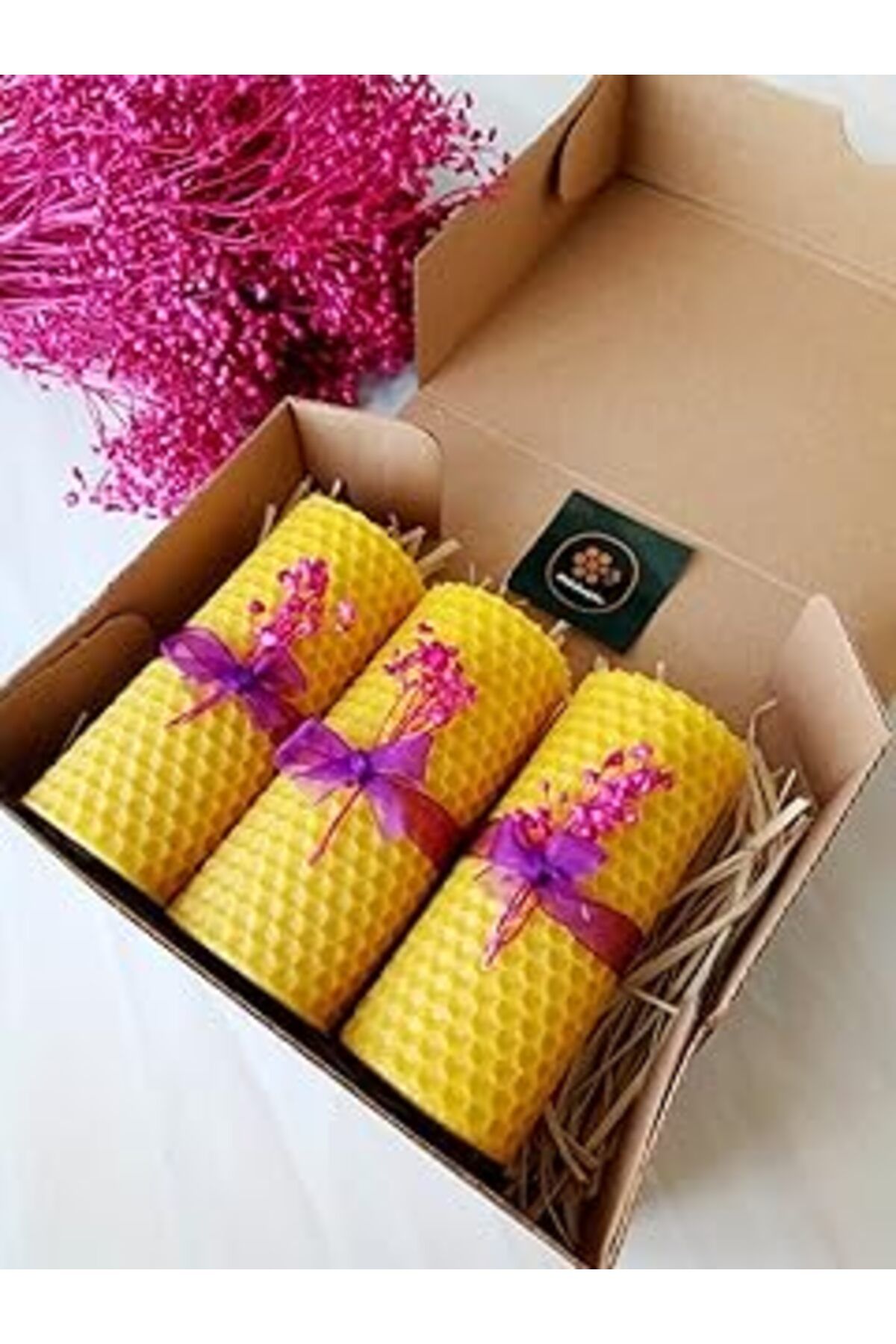 Qedii Petekoğlu (3 Adet) 10Cm X4.5Cm Doğal Petek Balmumu Mum 3 Lü Sarma Blok Mum Hediyelik Mum Seti Dekor