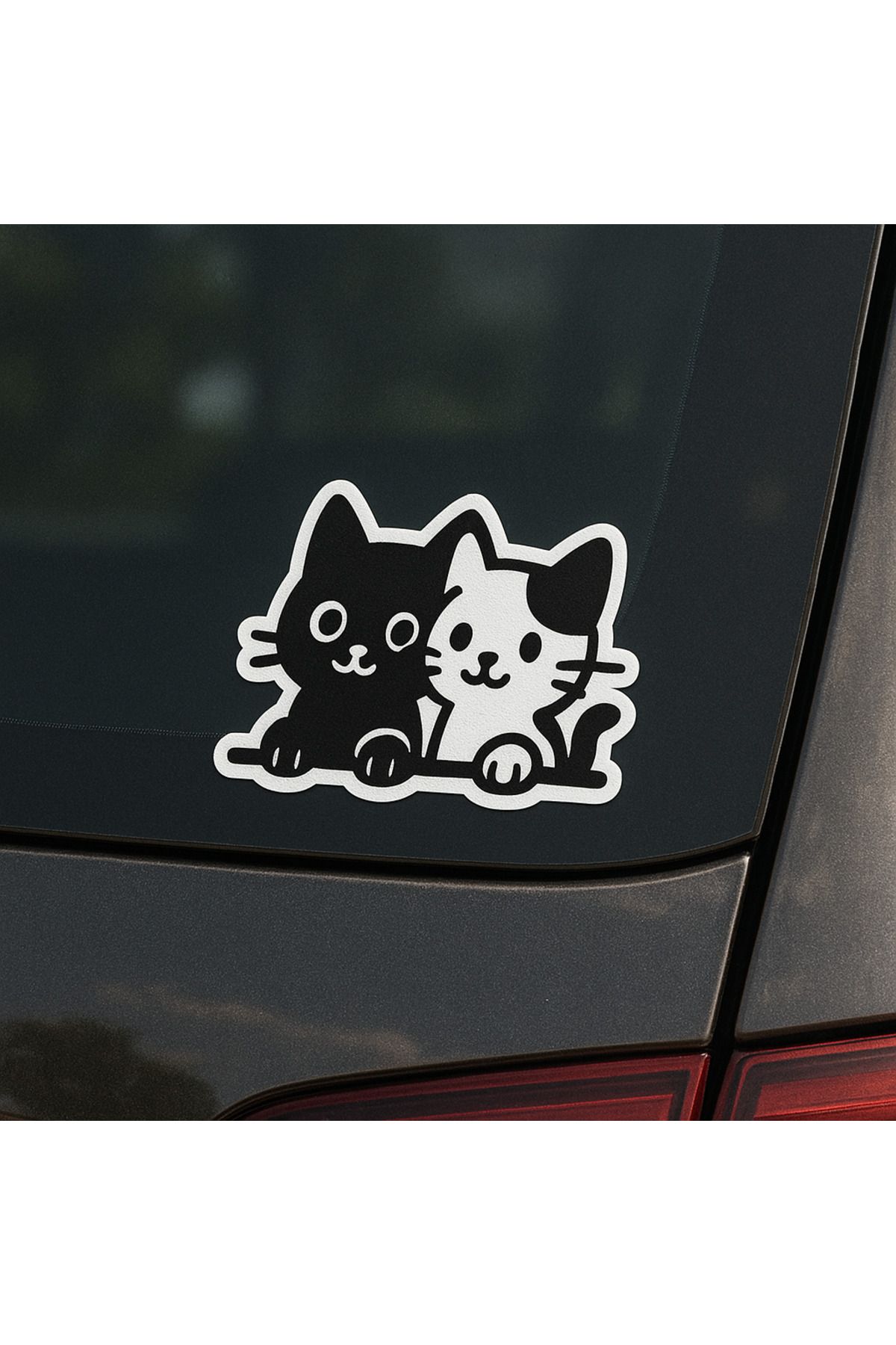 adasya reklam Sevimli Kedi Araç Camı Sticker – Siyah Beyaz Minimal Tasarım
