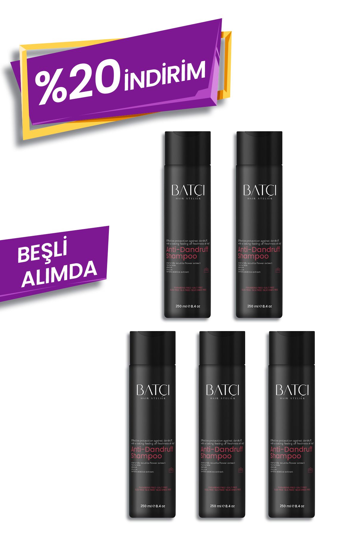 Batçı Kepek Önleyici Şampuan Ve Pullanma Karşıtı, Yatıştırıcı Şampuan 250 ml 5'li Avantajlı Set
