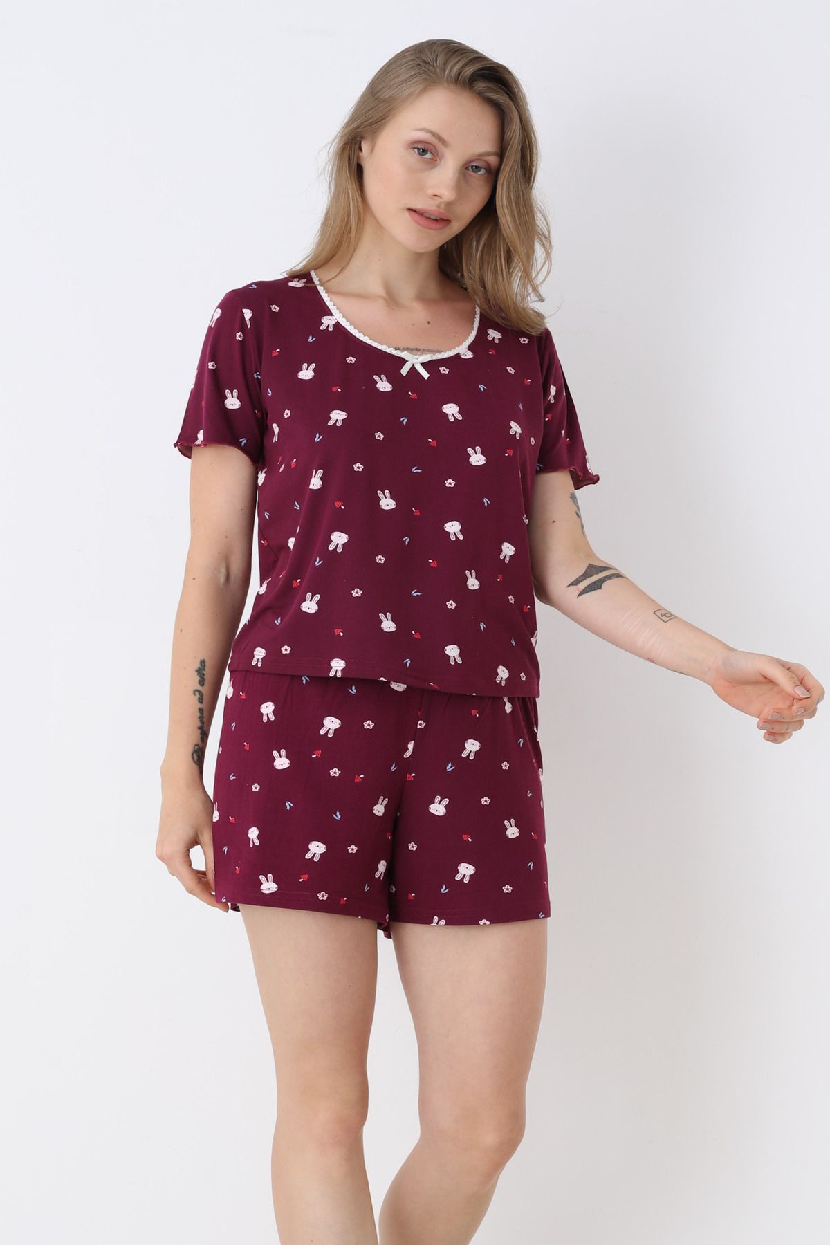TURAY Bianca Charm Kısakol Şortlu Pijama Takımı