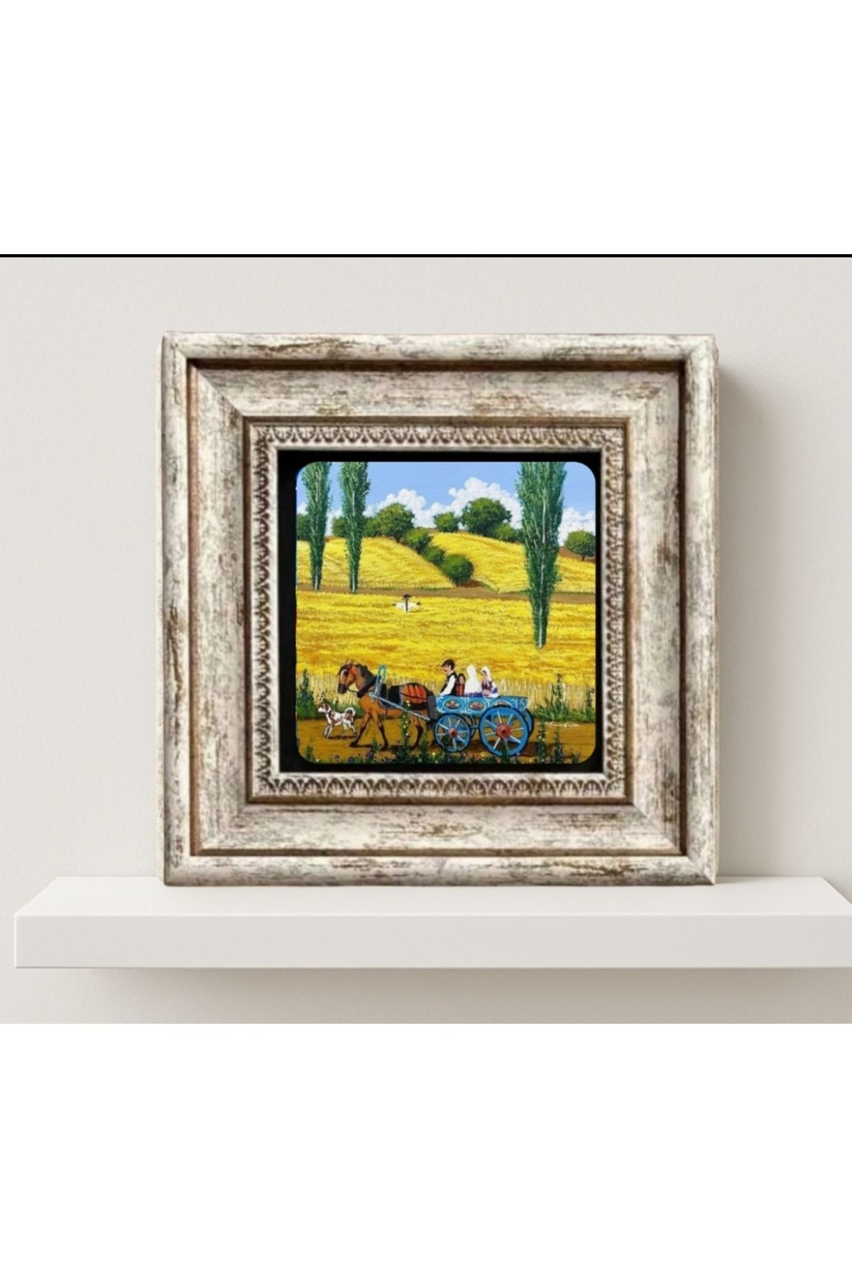 STONEVİVEART Köy Hayatı Doğal Taş Baskılı Tablo 20x20Cm Duvar Dekoru